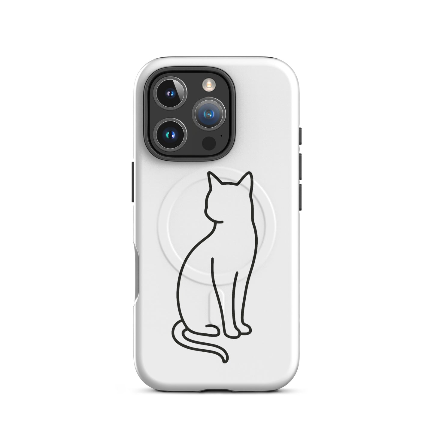 Magnetic Phone Case with stylish cat design, minimalist outline for iPhone protection and elegance.