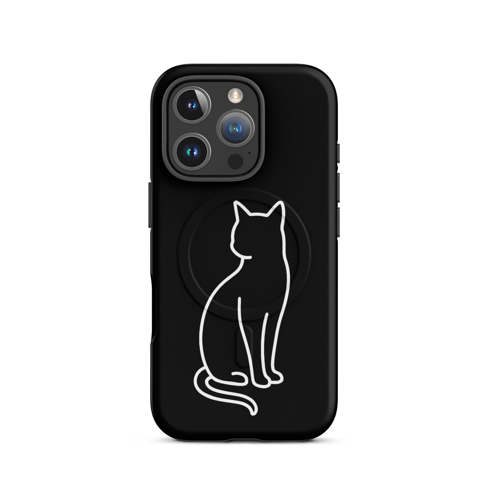 Magnetic Phone Case featuring a minimalist cat design in black, combining style and robust protection for iPhone.
