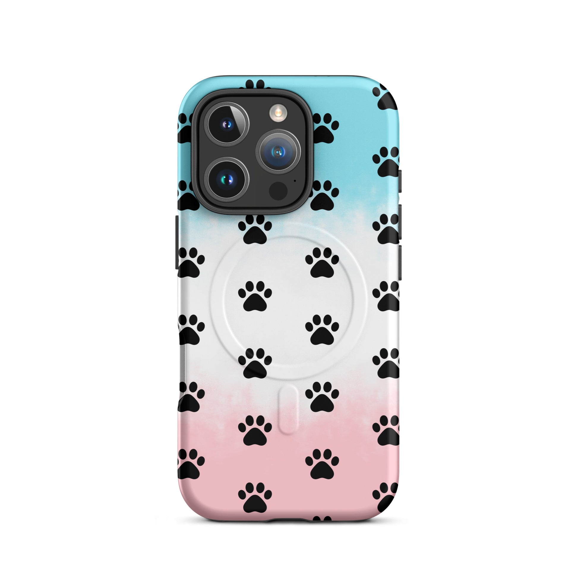 Magnetic Phone Case for iPhone featuring a paw print design for pet lovers in a playful color gradient.