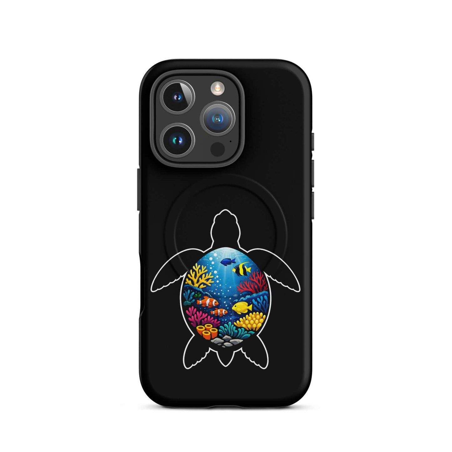 Magnetic Phone Case featuring vibrant sea turtle reef design and coral scene, perfect for marine life enthusiasts.