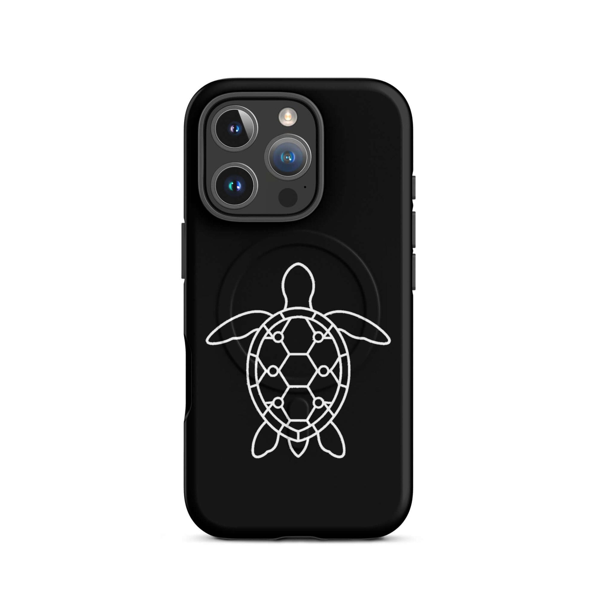 Magnetic Phone Case featuring a minimalist sea turtle silhouette on a sleek black background.