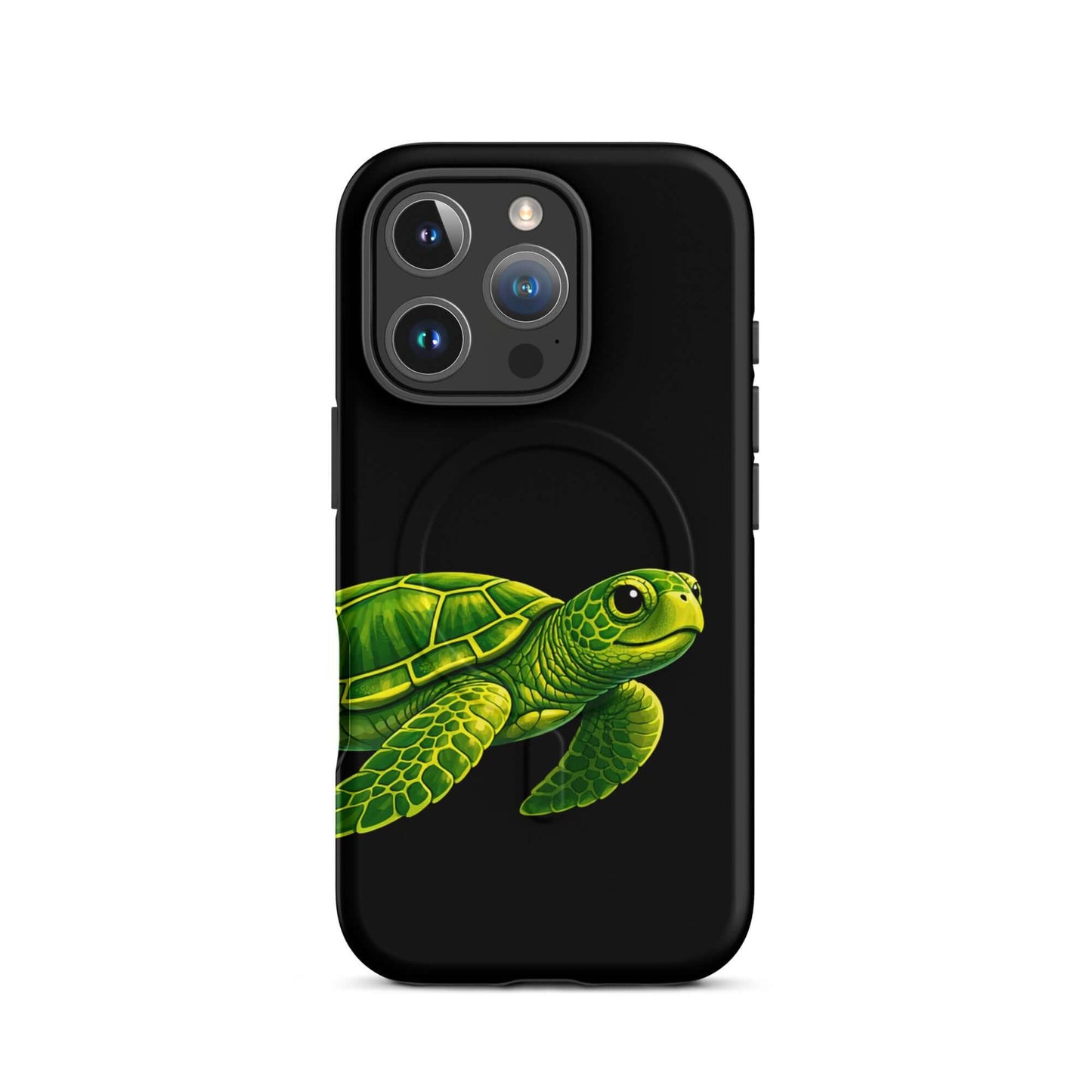 Magnetic Phone Case featuring a vibrant sea turtle design on a black background, combining style and protection.