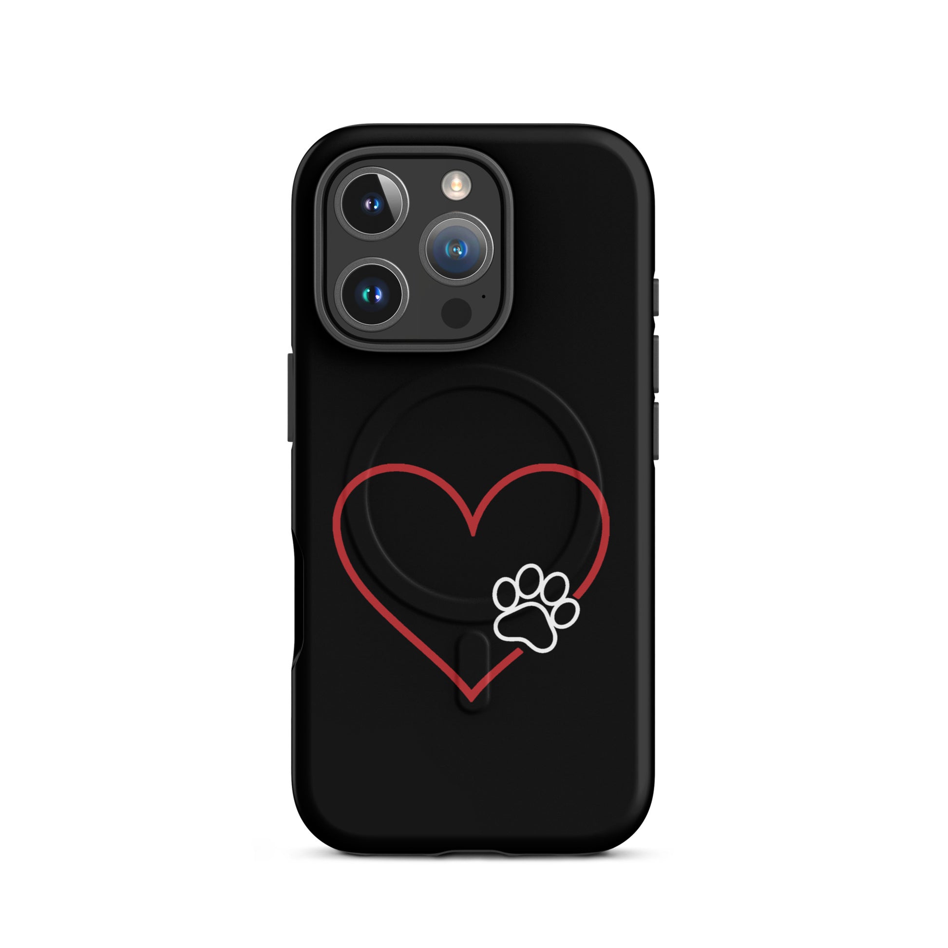 Magnetic Phone Case with heart and paw print design for iPhone, symbolizing love and loyalty, perfect for pet lovers.