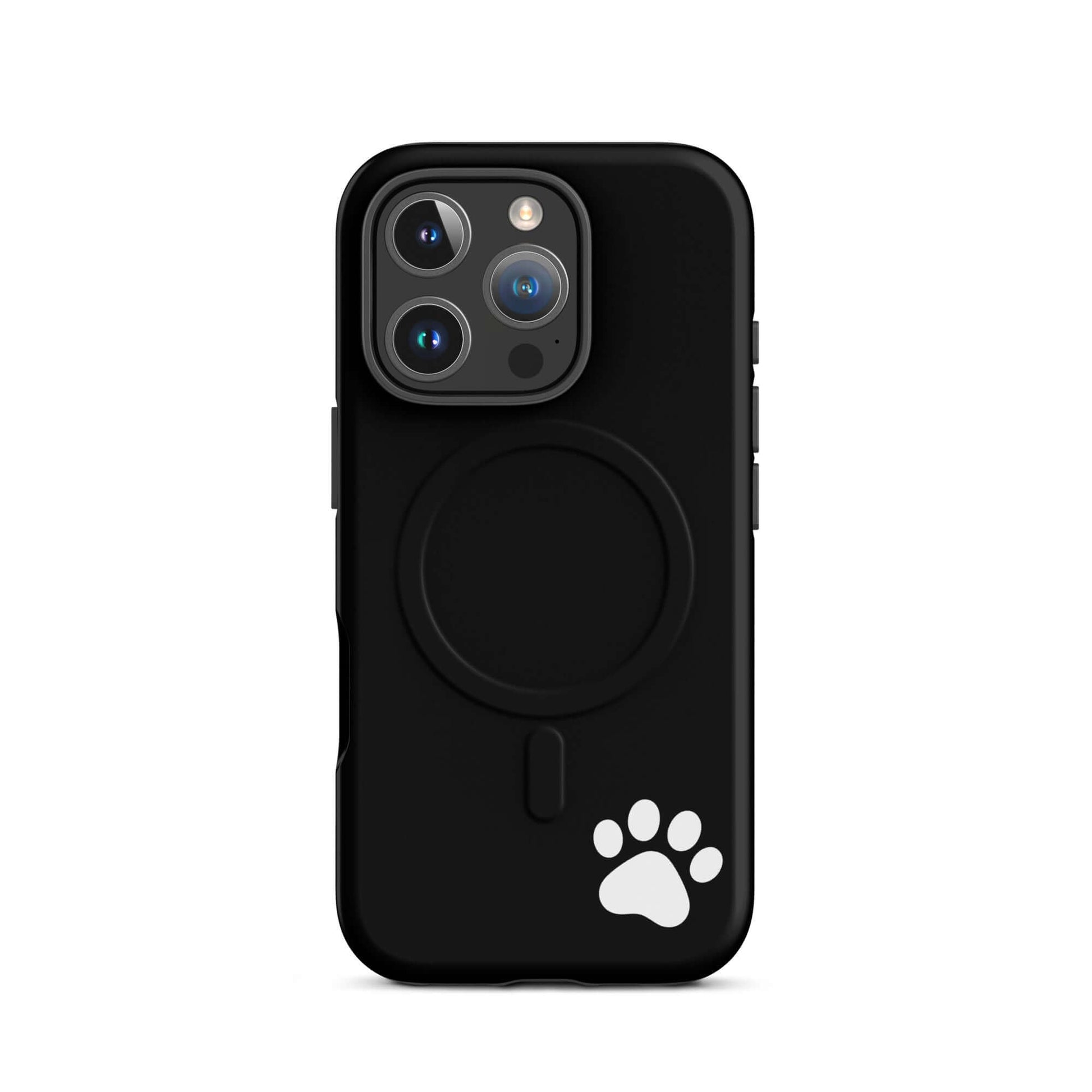 Magnetic Phone case for iPhone with paw print design, black minimalist tough case.