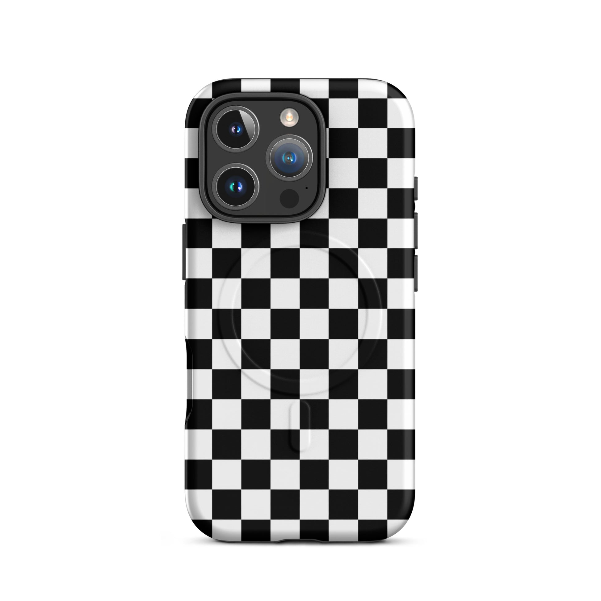 Magnetic Phone Case with black-and-white checkered pattern for iPhone