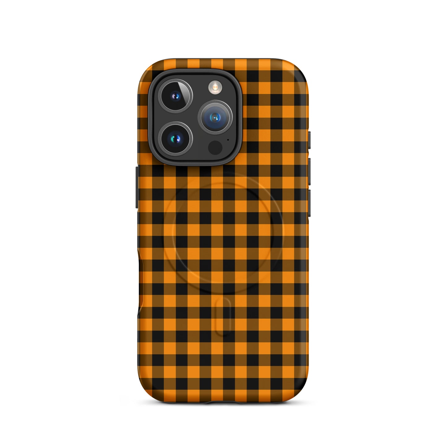 Black-and-orange gingham Magnetic Phone Case for iPhone with autumn theme.