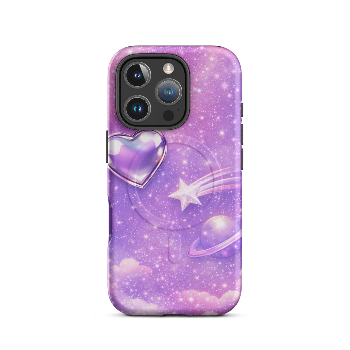 Magnetic Phone Case for iPhone - Cosmic Heart with Shooting Star and Planet Design