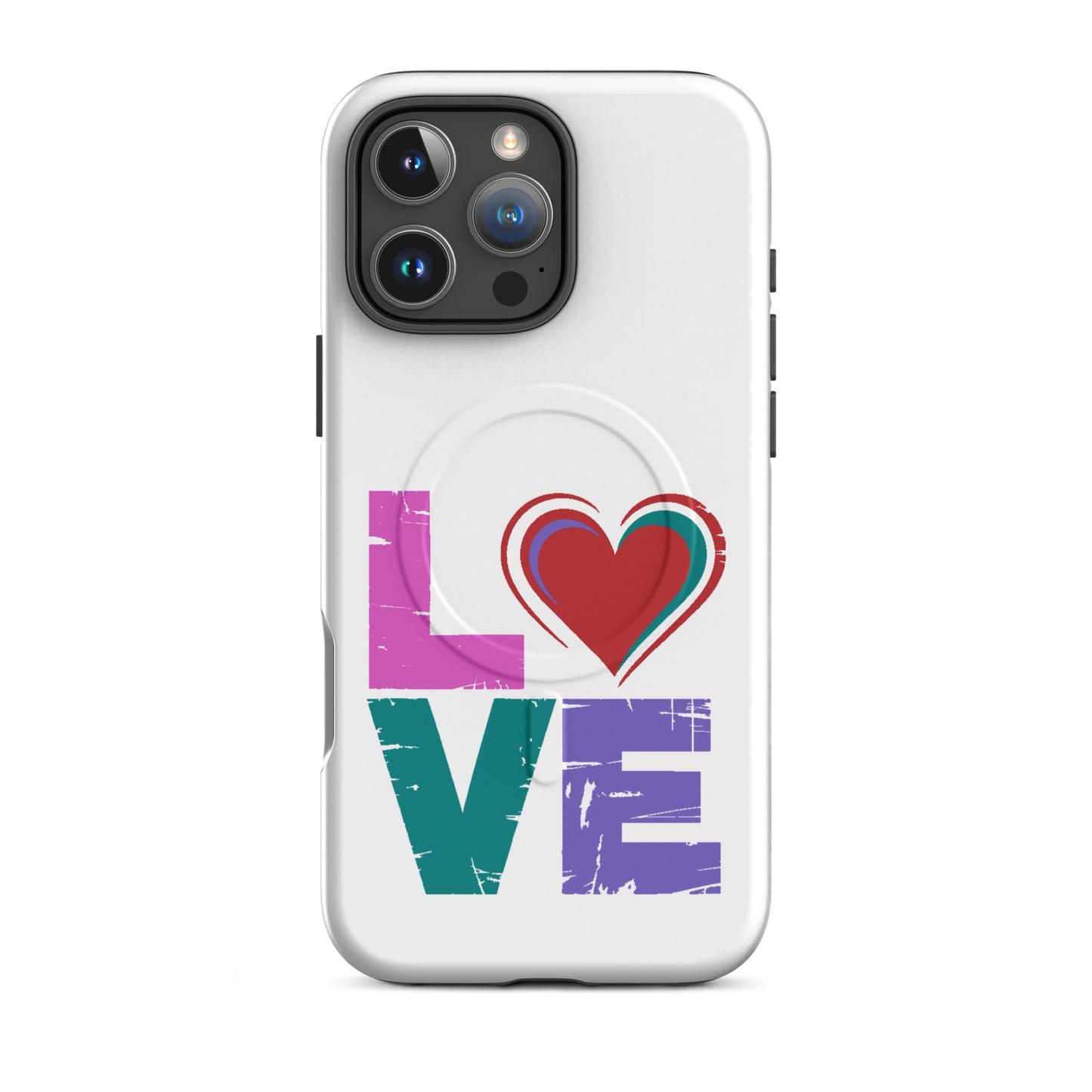 Love Magnetic Dual-Layer Tough Case for iPhone featuring colorful typography, Apple iPhone Case.