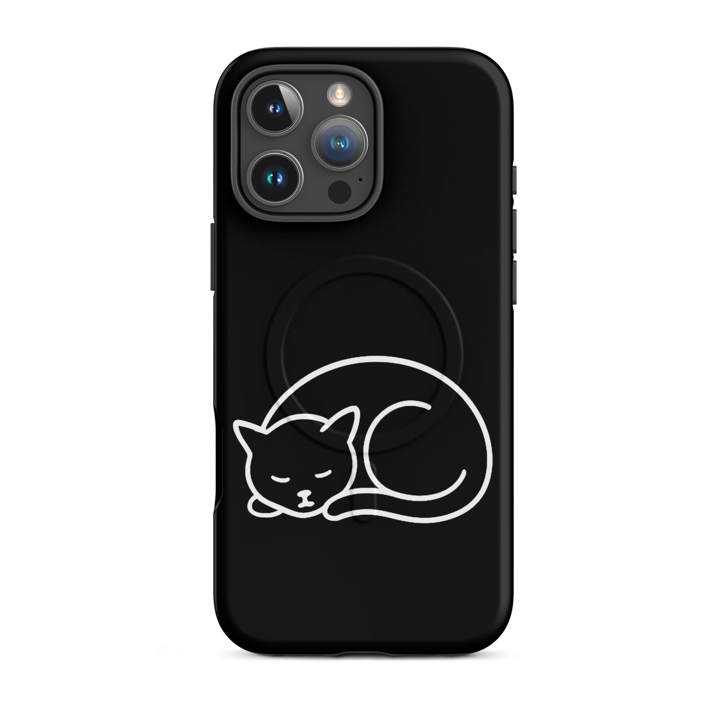 Magnetic Phone Case with minimalist curled-up cat design for iPhone, combining protection and style.