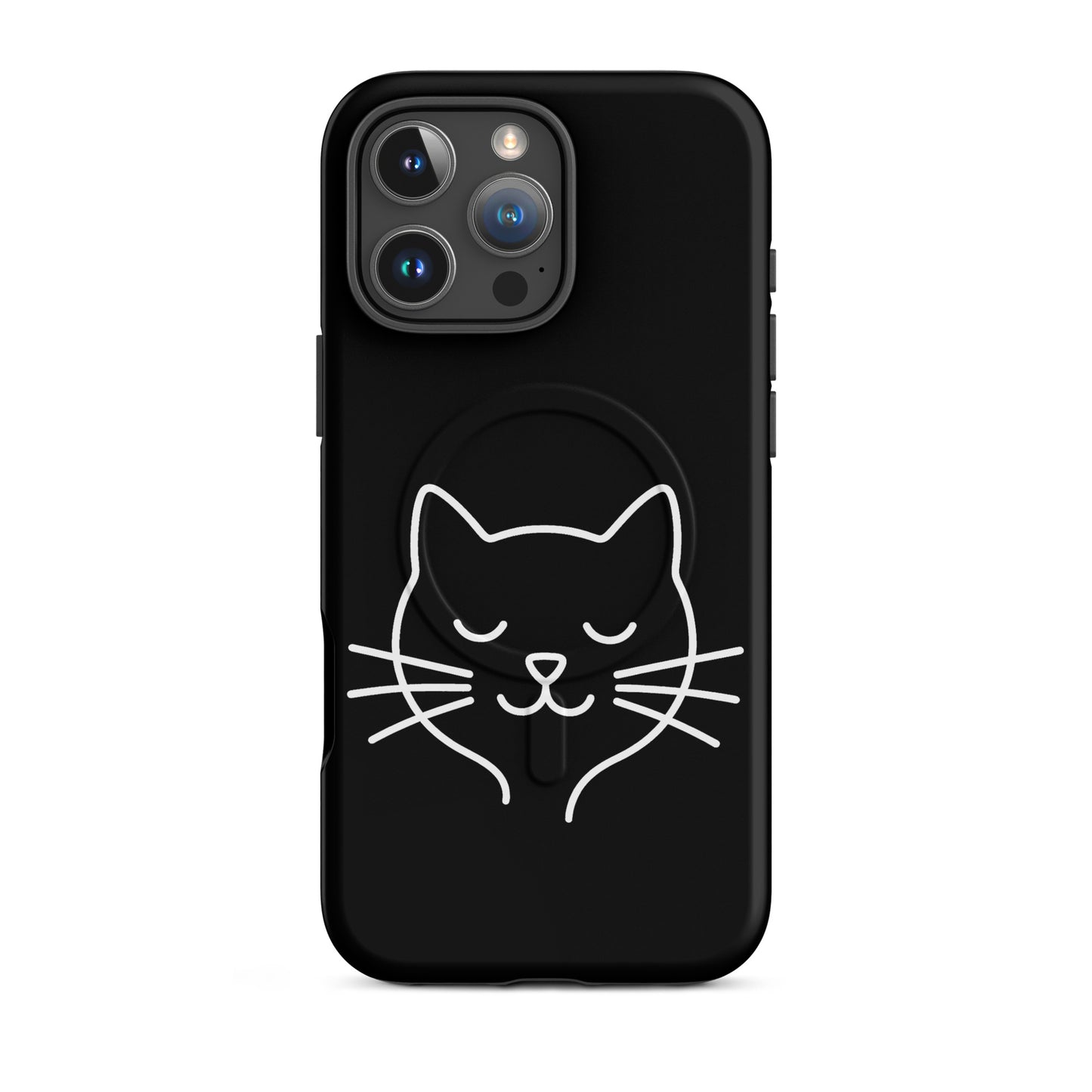Magnetic Phone Case featuring cute minimalist cat line art design for iPhone in black color