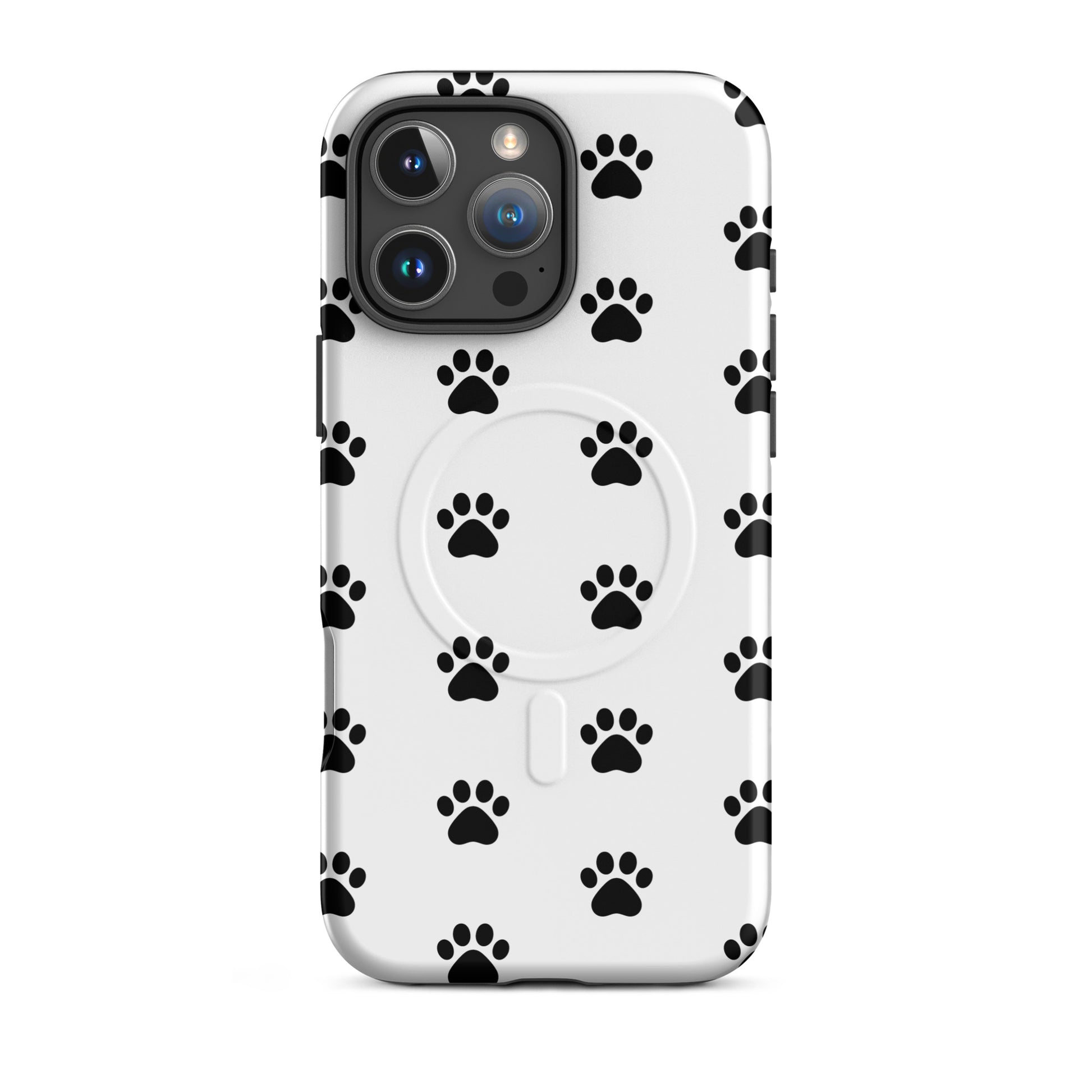 Magnetic Phone Case featuring a playful black paw print design for pet lovers.