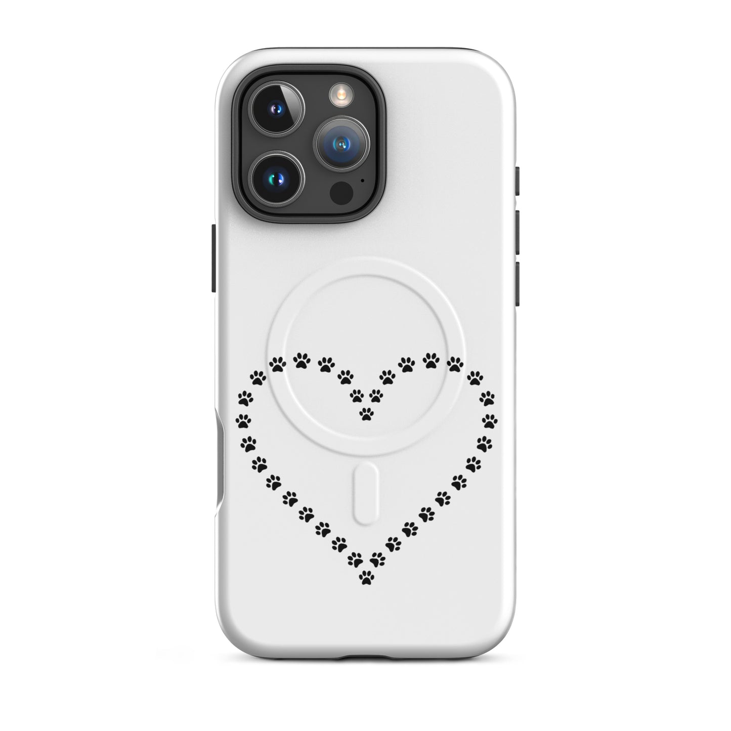 Magnetic Phone Case for iPhone with paw print heart design for pet lovers.