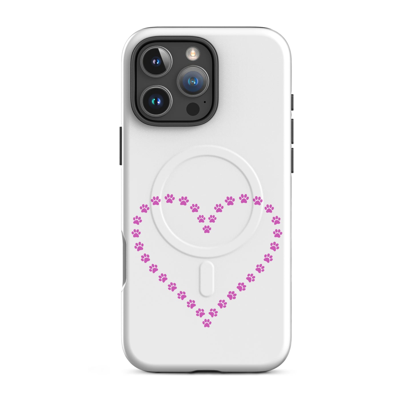 Magnetic Phone Case with paw print heart design perfect for pet lovers, showcasing a whimsical and protective style.