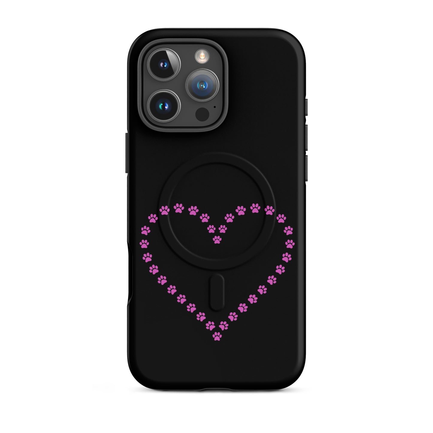 Magnetic Phone Case for iPhone with pink paw print heart design for pet lovers