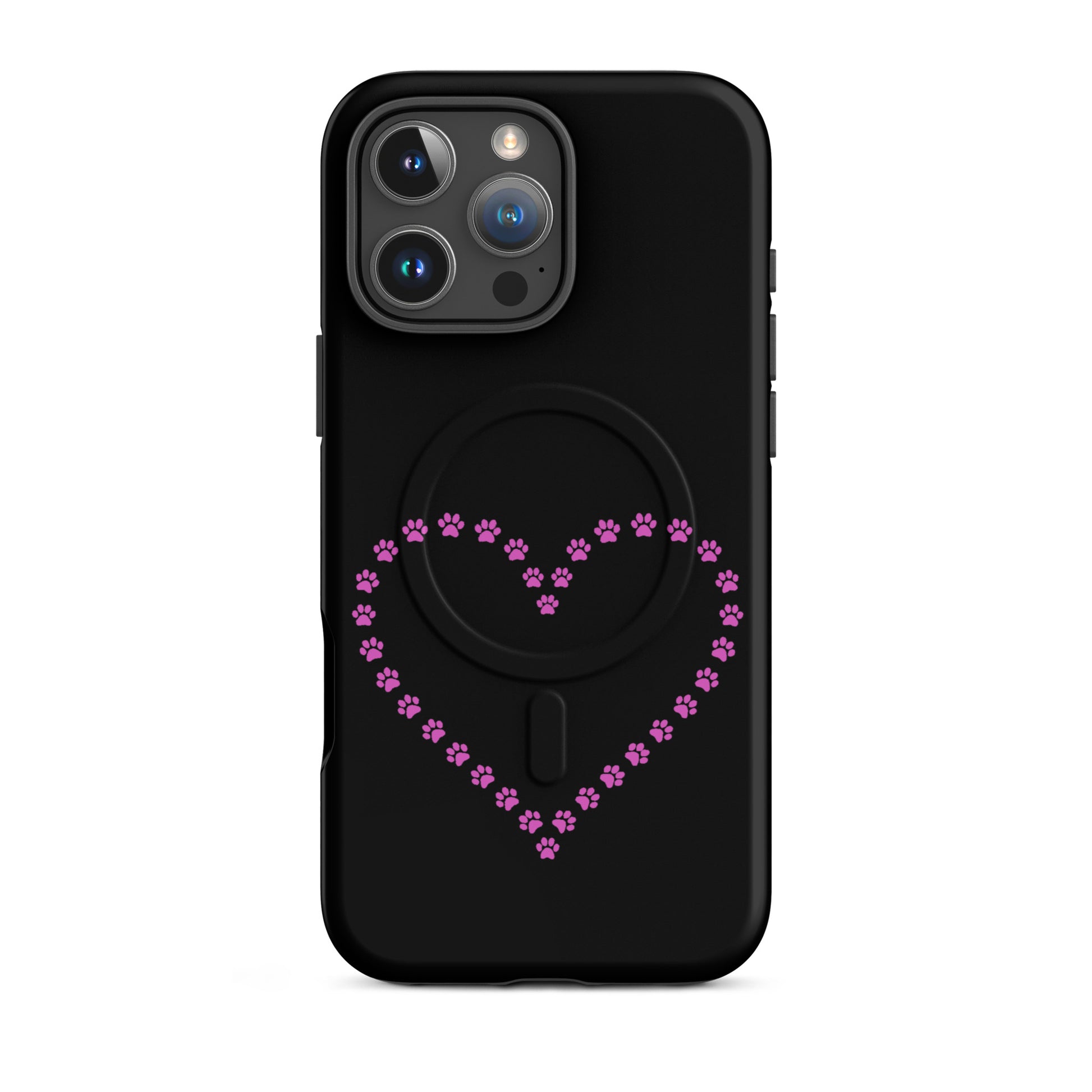 Magnetic Phone Case for iPhone with pink paw print heart design for pet lovers