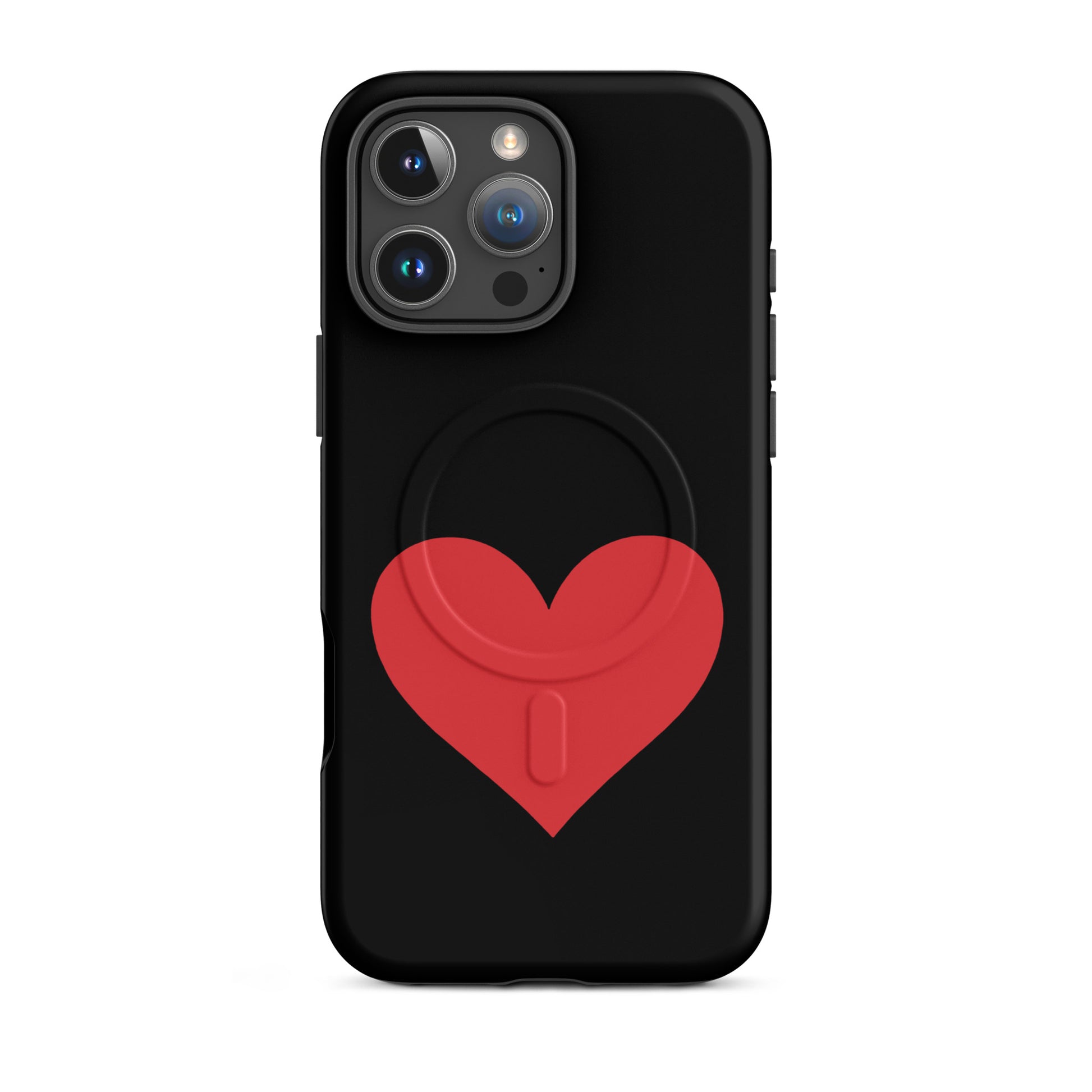 Magnetic Phone Case in black featuring a vibrant red heart design.