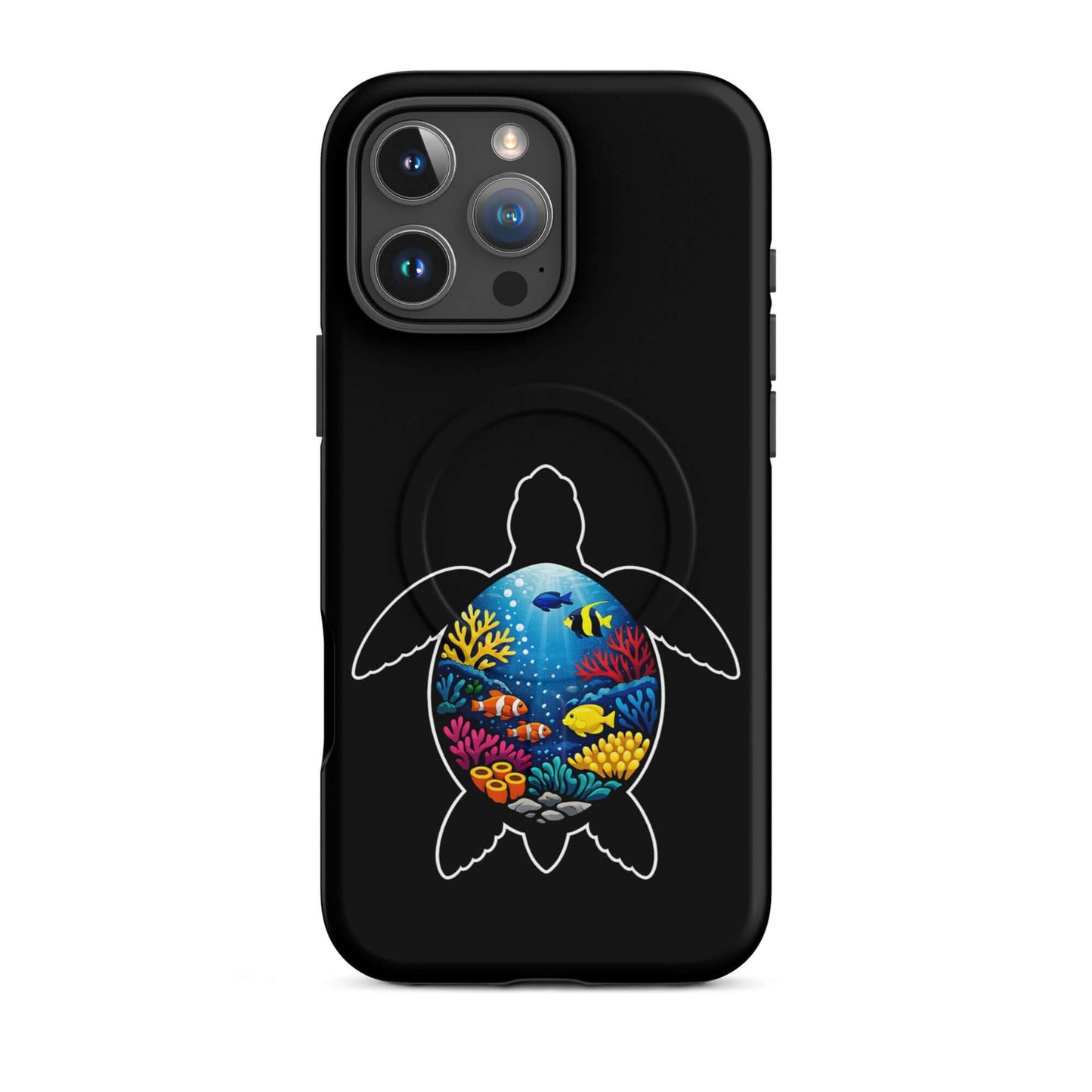 Magnetic Phone Case featuring a vibrant sea turtle reef design with colorful coral and fish.