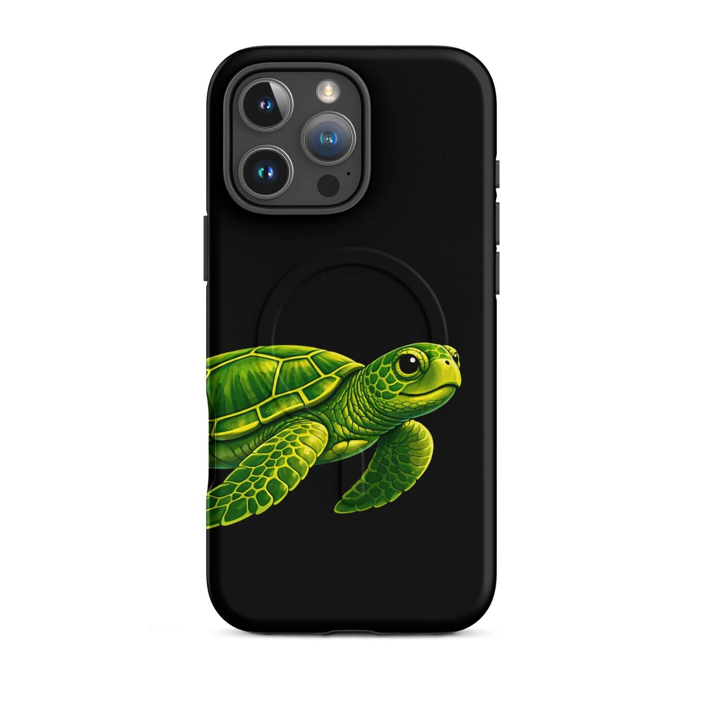 Magnetic Phone Case featuring a vibrant sea turtle design on a black background for stylish protection.