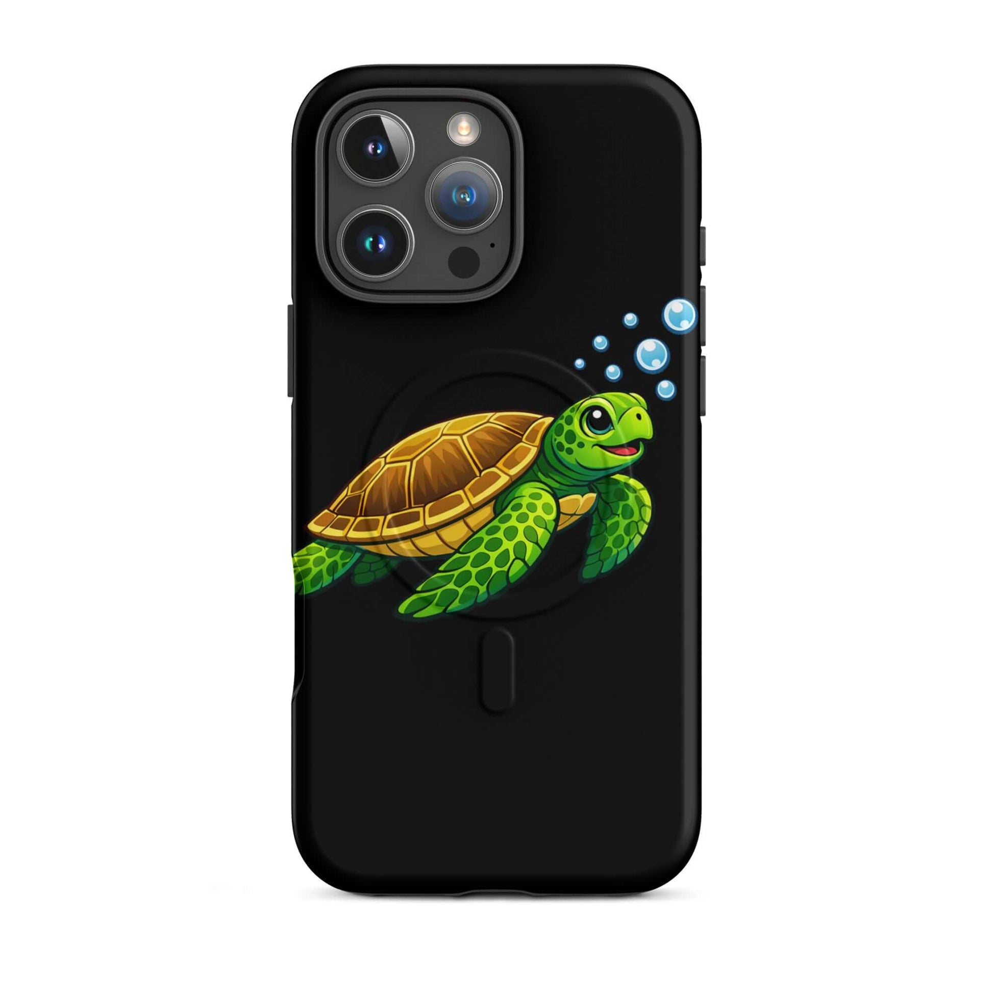 Magnetic Phone Case featuring a vibrant sea turtle design with bubbles, ideal for ocean art lovers.
