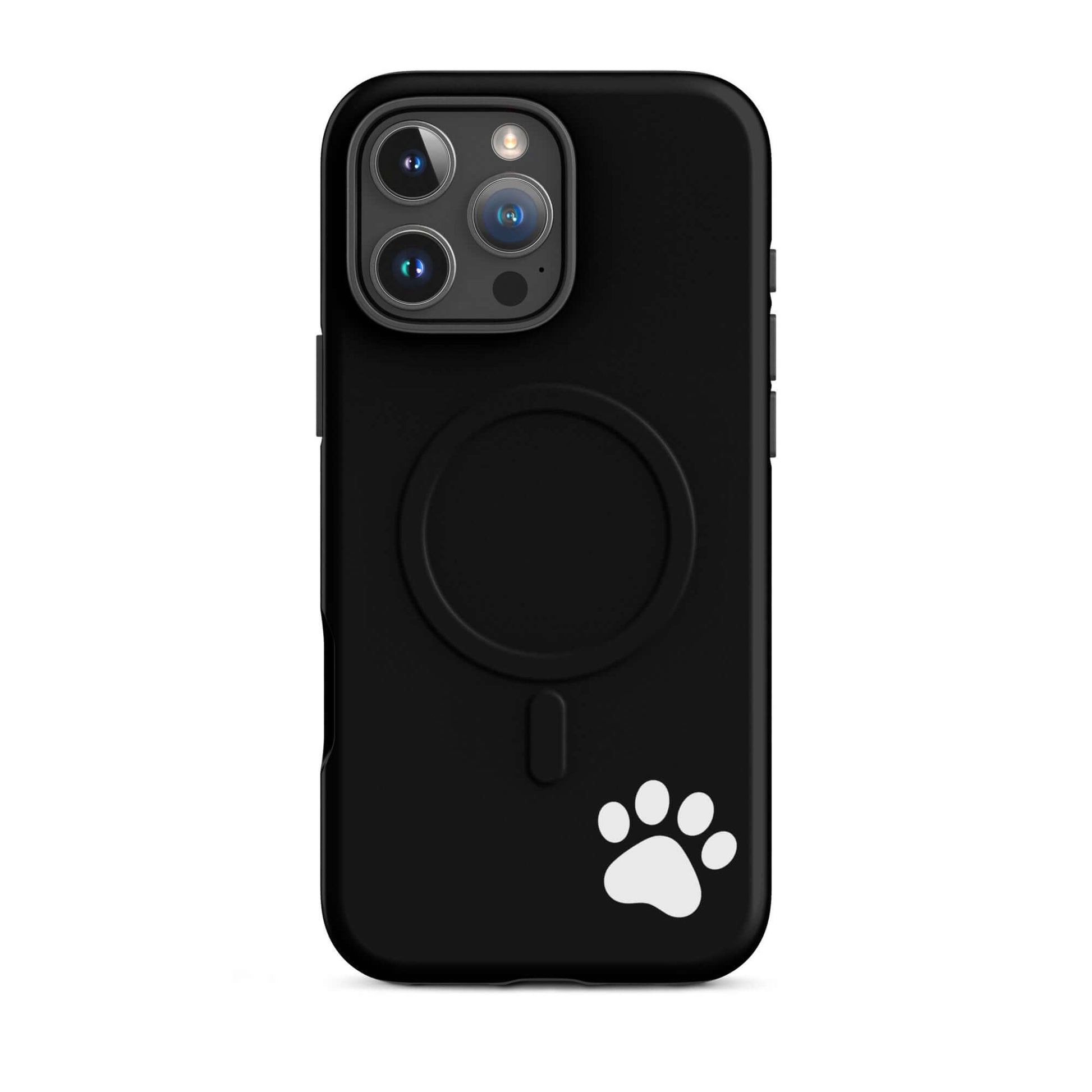 Magnetic Phone case for iPhone with black design and white paw print, offering a stylish and protective accessory.