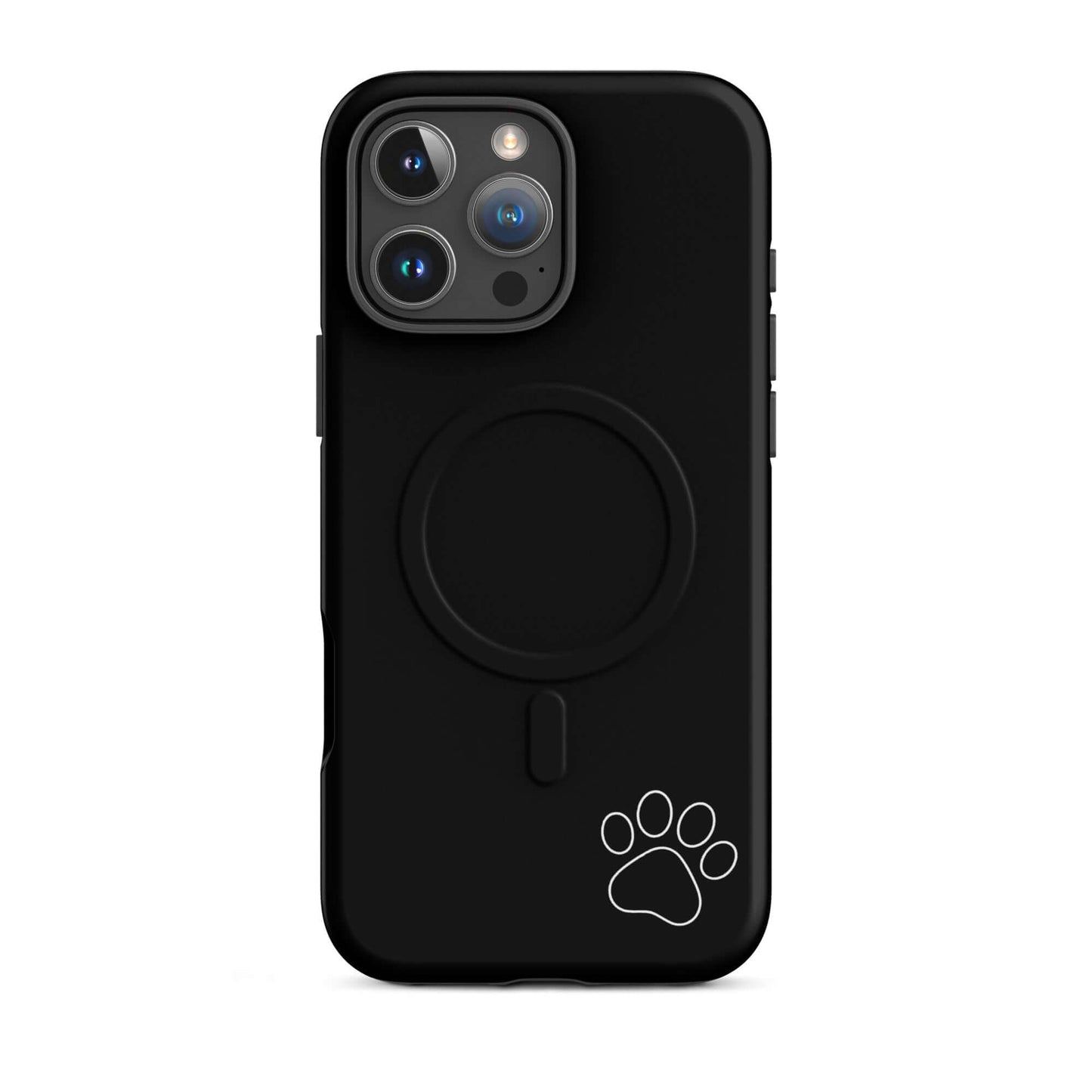 Magnetic Phone case for iPhone with minimalist paw print design on black tough case