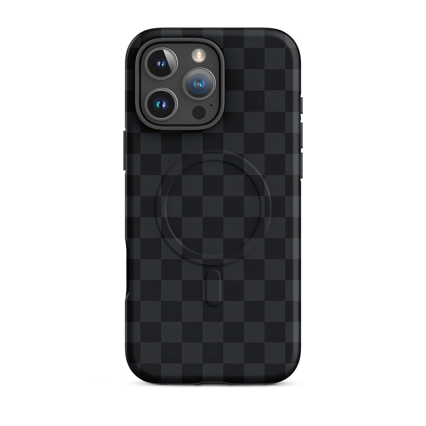 Magnetic Phone Case in black and charcoal checkered design for iPhone