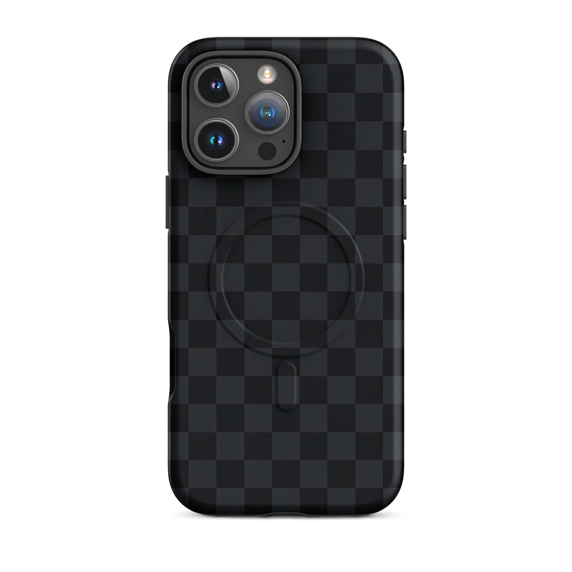 Magnetic Phone Case in black and charcoal checkered design for iPhone