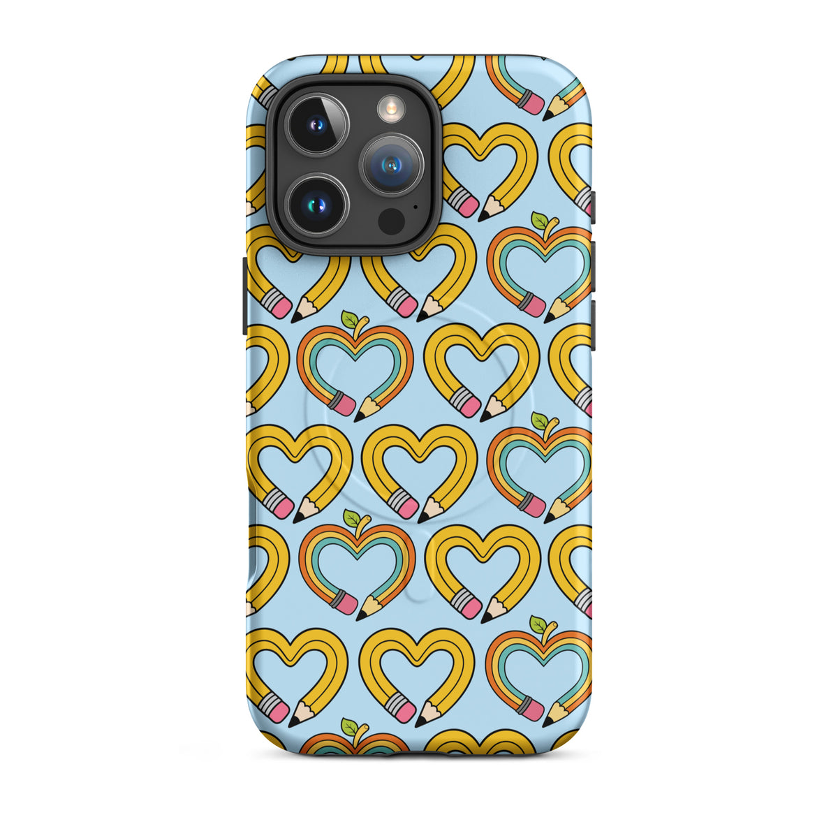 Magnetic Phone Case with playful pencil-heart pattern and green leaves, symbolizing creativity and growth in a whimsical back-to-school style.