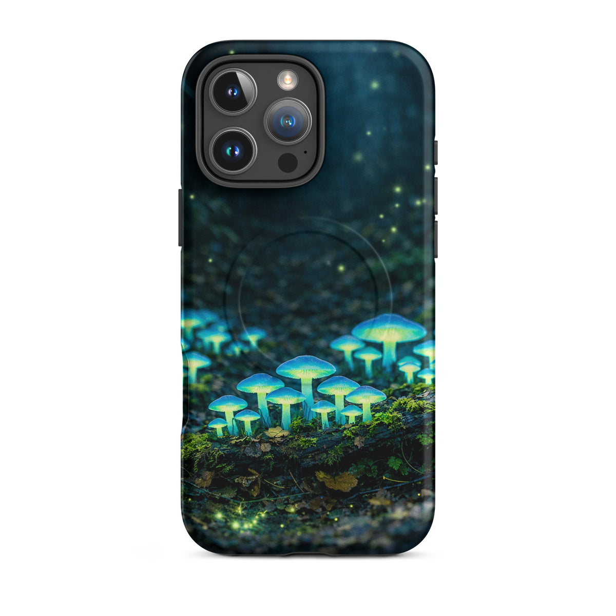 Magnetic Phone Case with glowing bioluminescent forest mushrooms design for iPhone