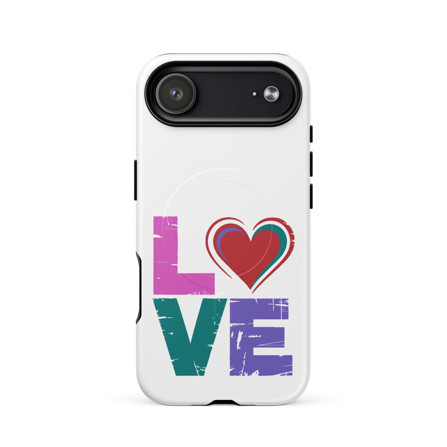 Love Magnetic Dual-Layer Tough Case for iPhone featuring colorful 'LOVE' design, ideal Apple iPhone Case.