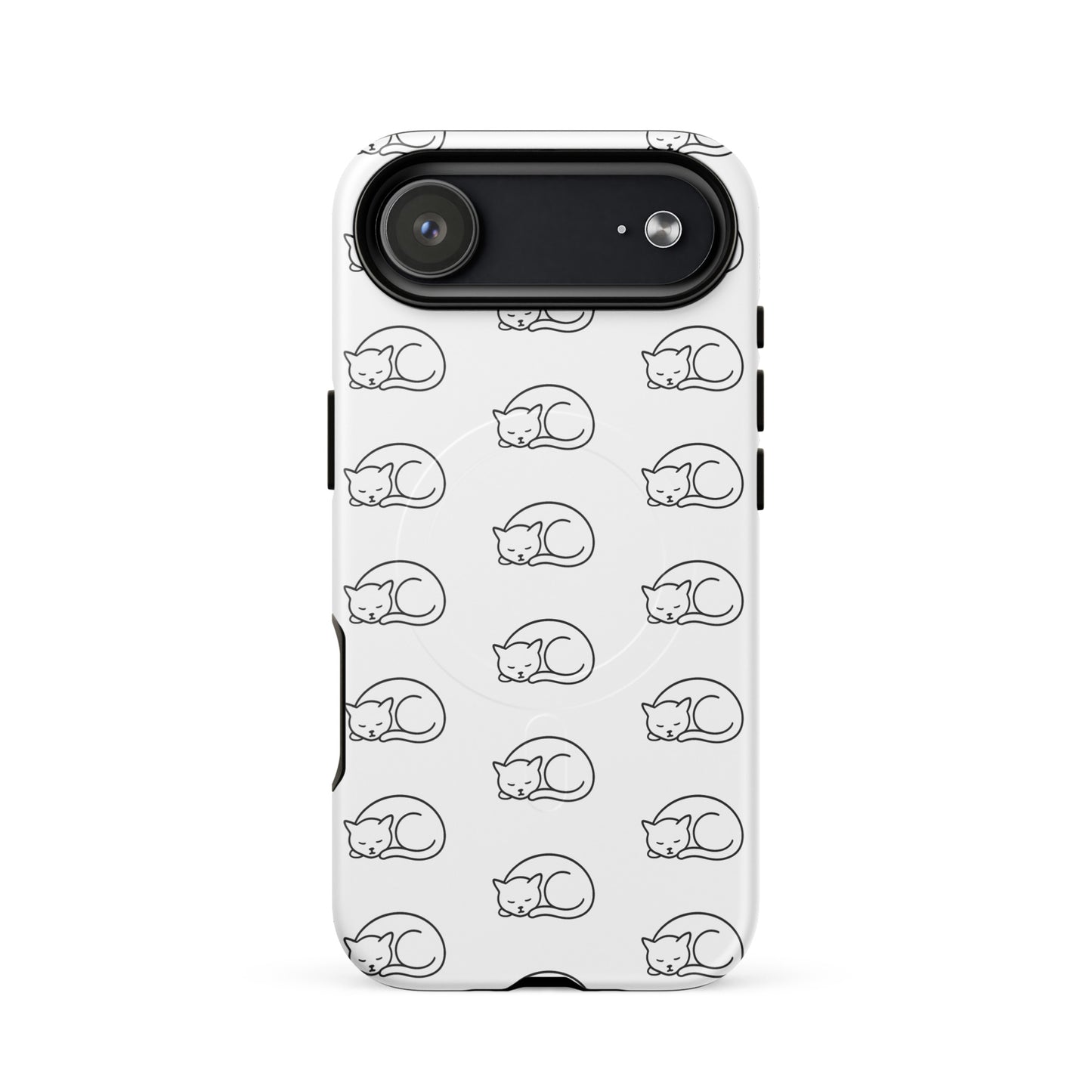 Magnetic Phone Case featuring a curled-up cat pattern for cat lovers, providing stylish protection for iPhone.