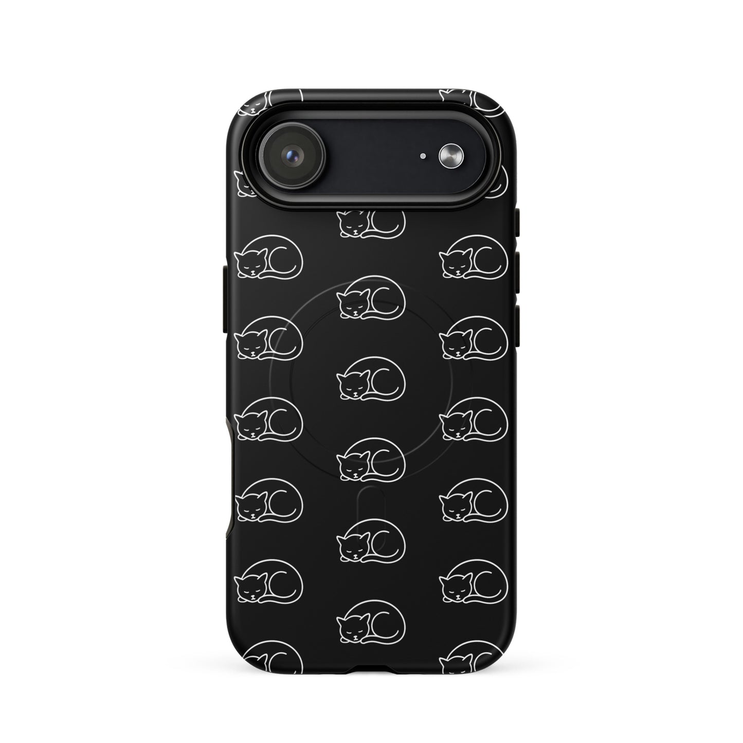 Magnetic Phone Case featuring a curled-up cat pattern for cat lovers and phone protection.