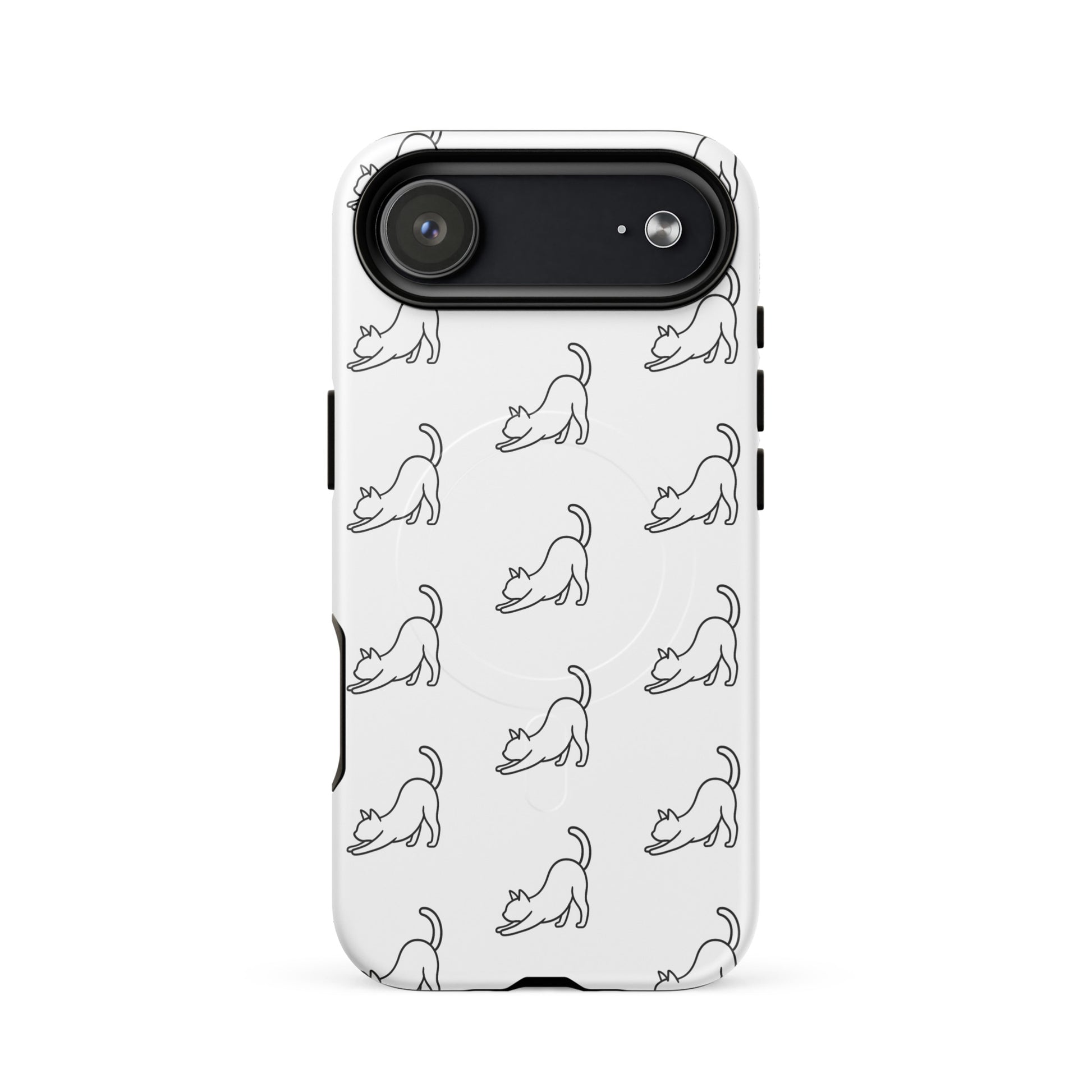 Magnetic Phone Case featuring minimalist stretching cat pattern for cat lovers.