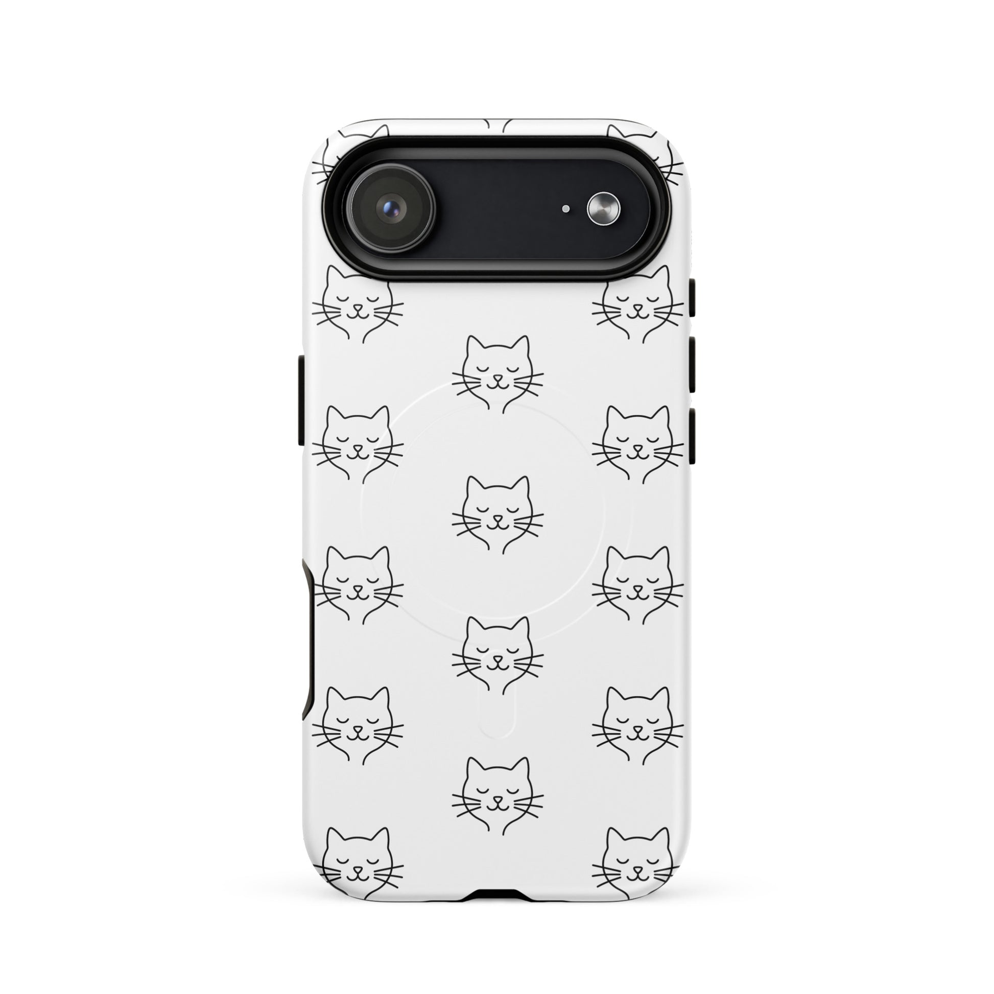 Magnetic Phone Case featuring a cute minimalist cat pattern design for iPhone, perfect for cat lovers.