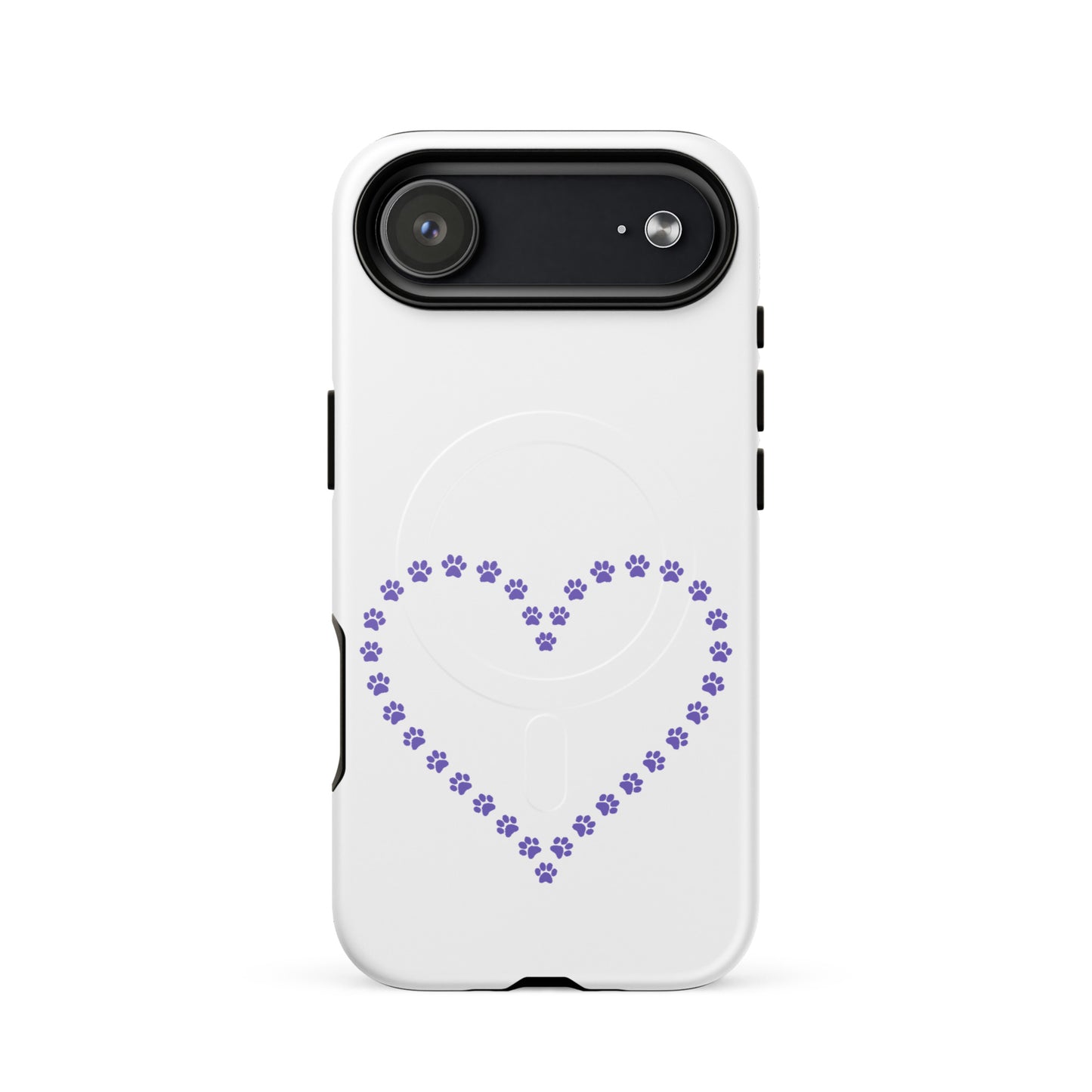 Magnetic Phone Case featuring a playful heart made of paw prints, perfect for pet lovers.