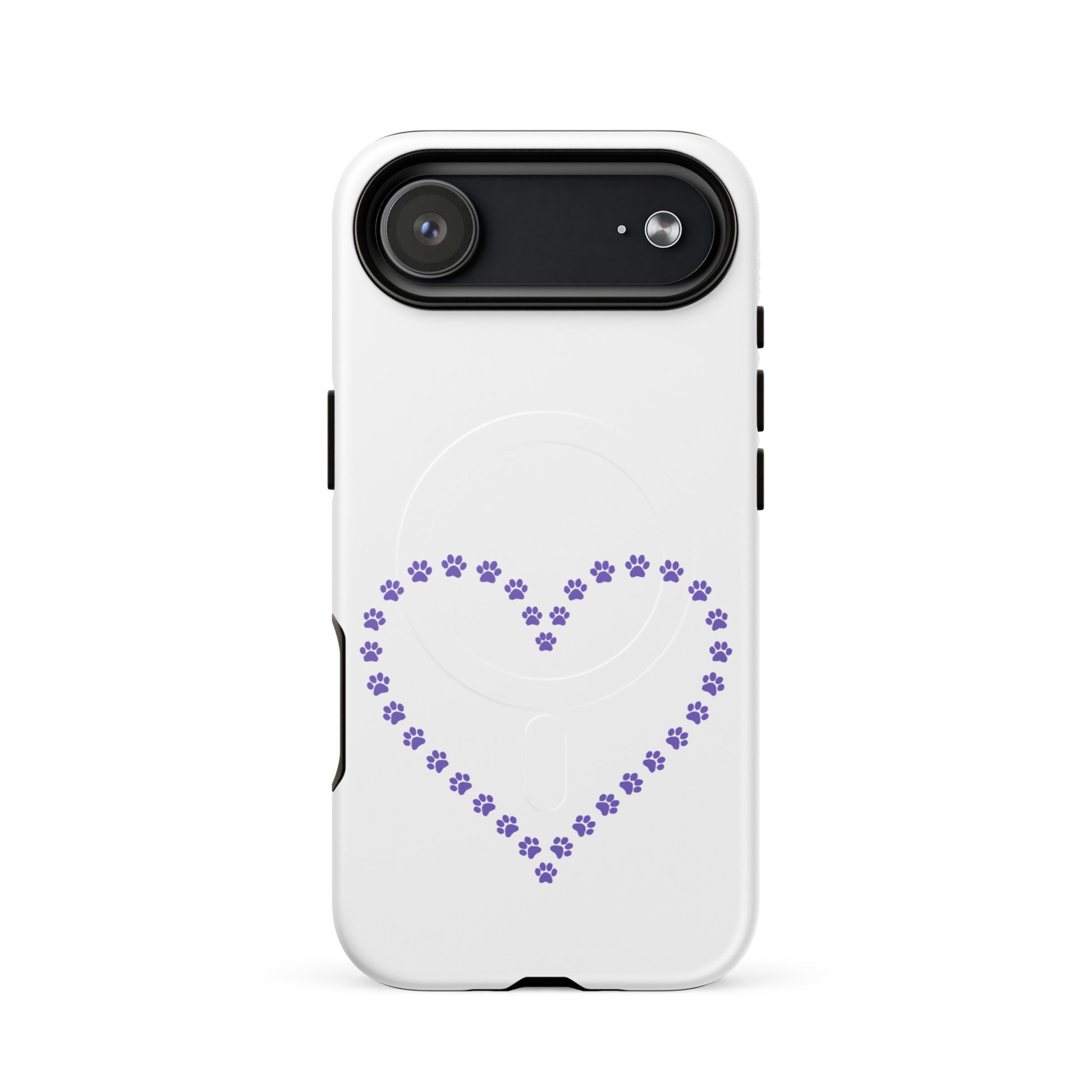 Magnetic Phone Case featuring a playful heart made of paw prints, perfect for pet lovers.