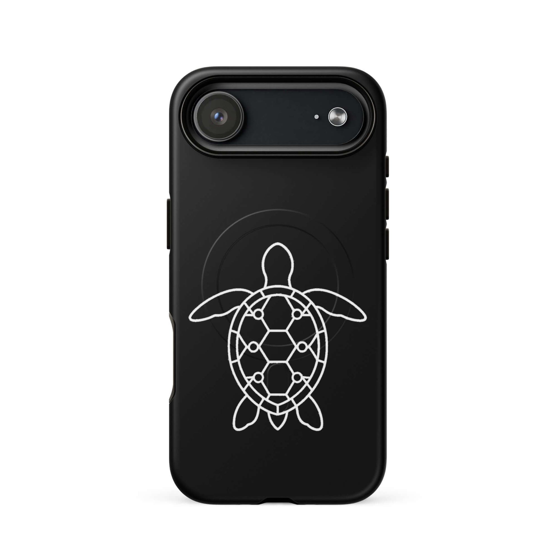 Magnetic Phone Case featuring sleek sea turtle silhouette design with geometric pattern, ideal for iPhone users.