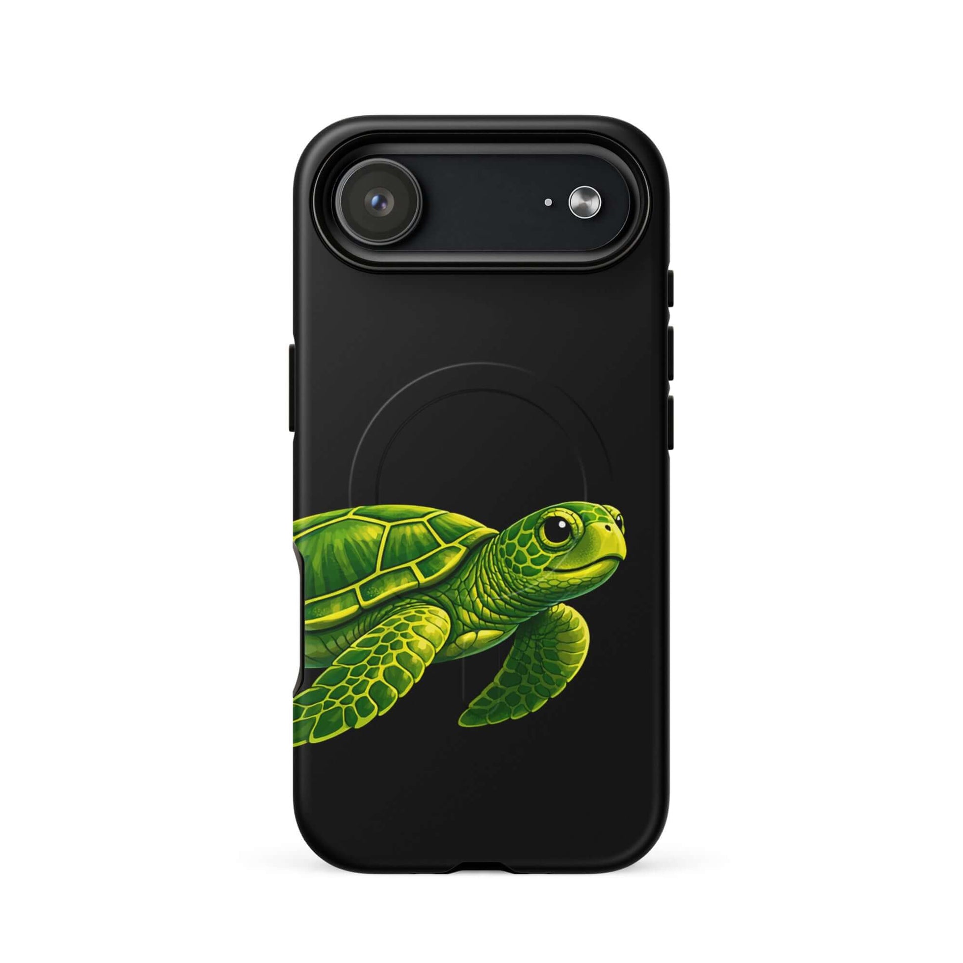 Magnetic Phone Case featuring vibrant sea turtle design on a black background for style and protection.