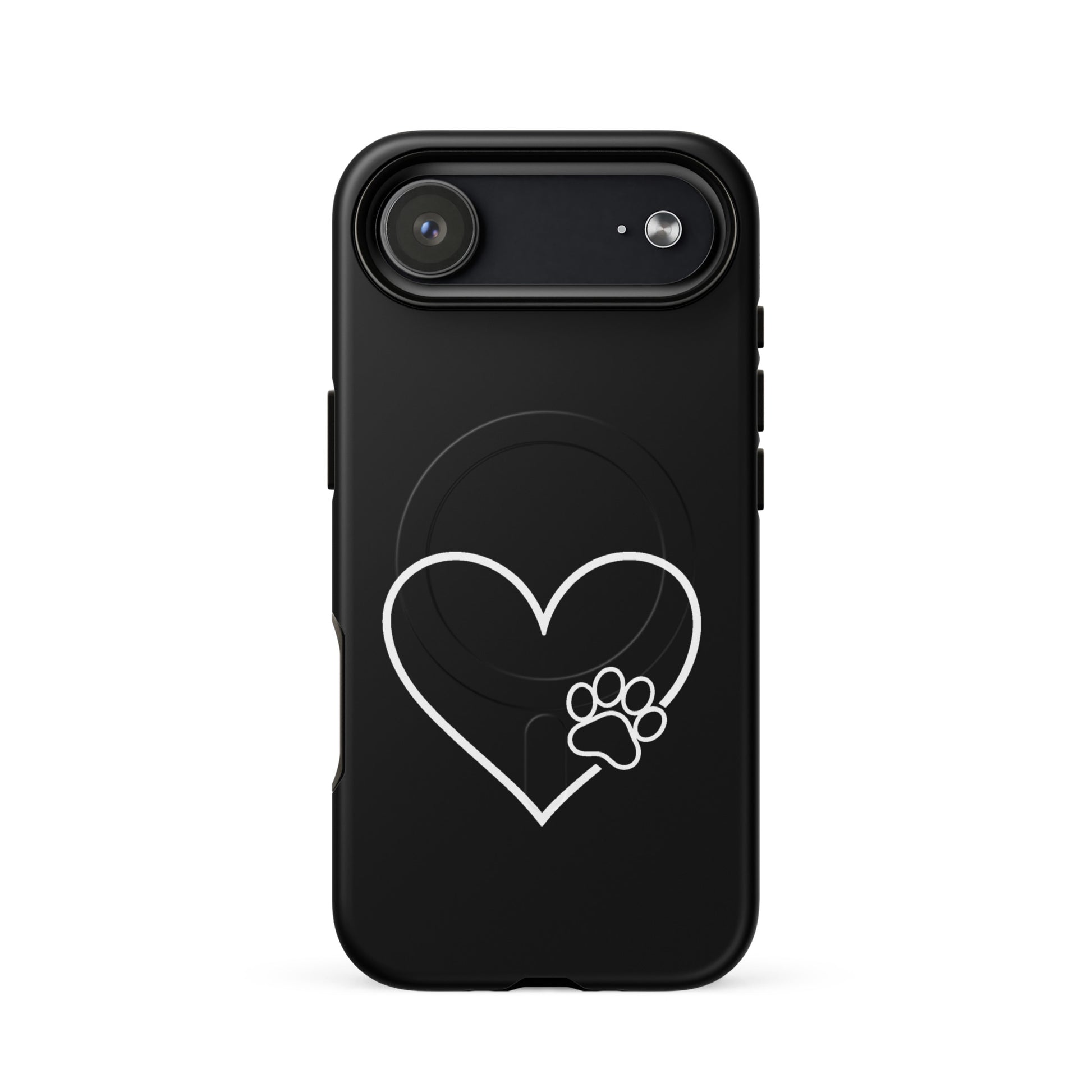 Magnetic Phone Case for iPhone with elegant heart and paw print design, offering protection and style for pet lovers.
