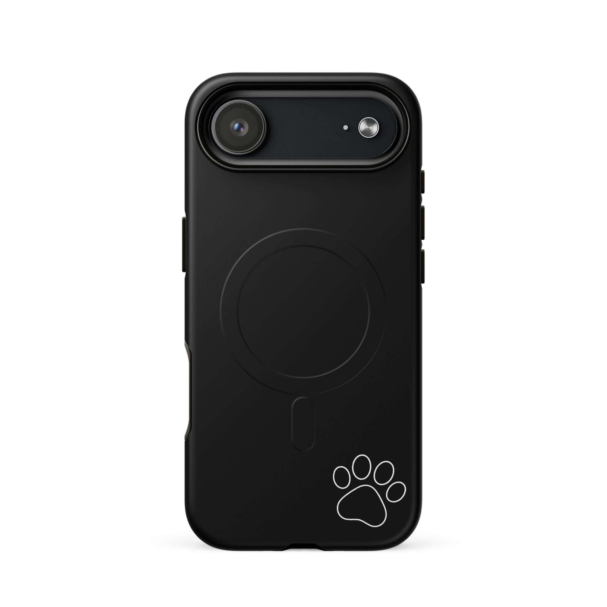 Magnetic Phone case for iPhone with paw print design, sleek black, minimalist aesthetic, ideal for pet lovers and style enthusiasts.