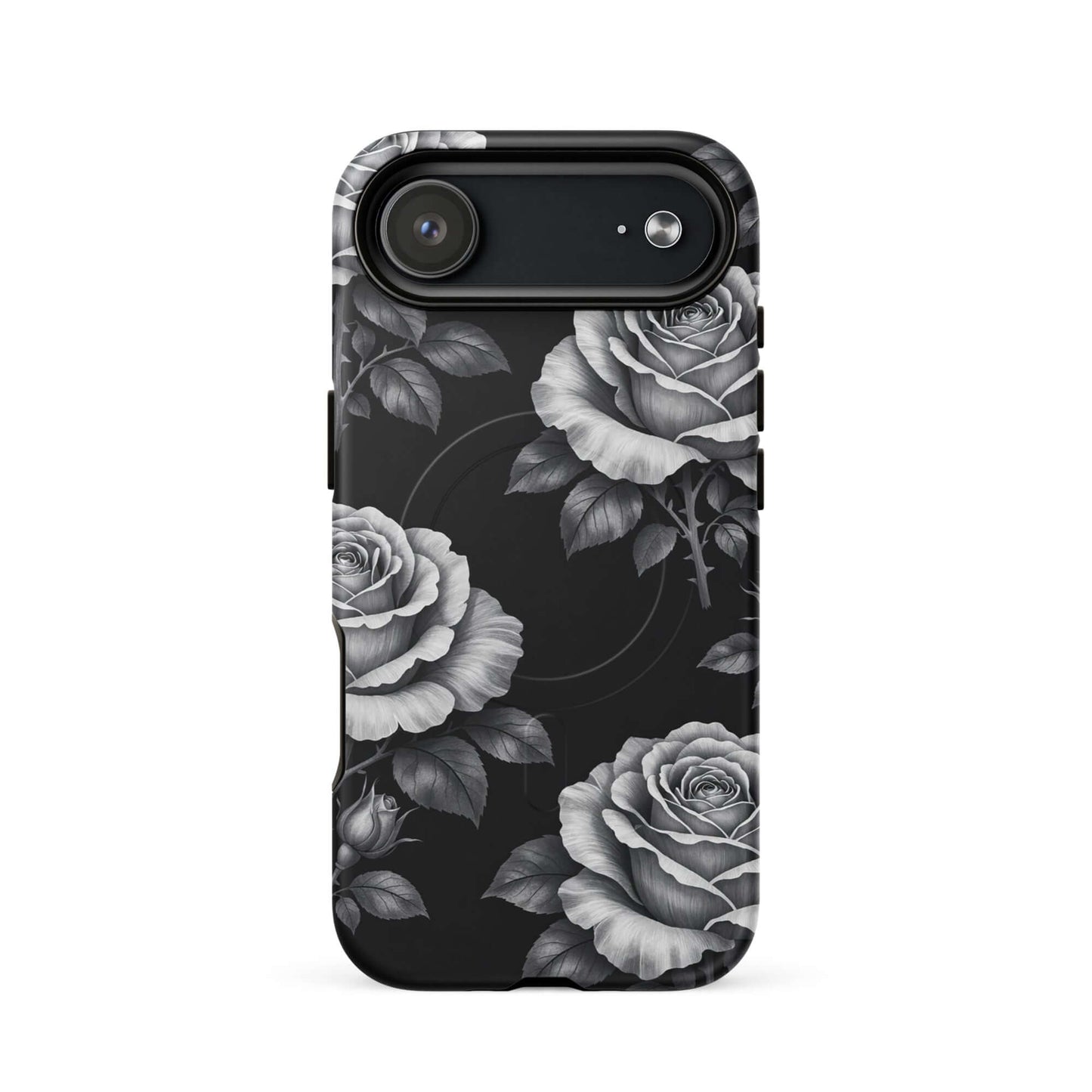 Magnetic Phone Case for iPhone with rose garden design on black background