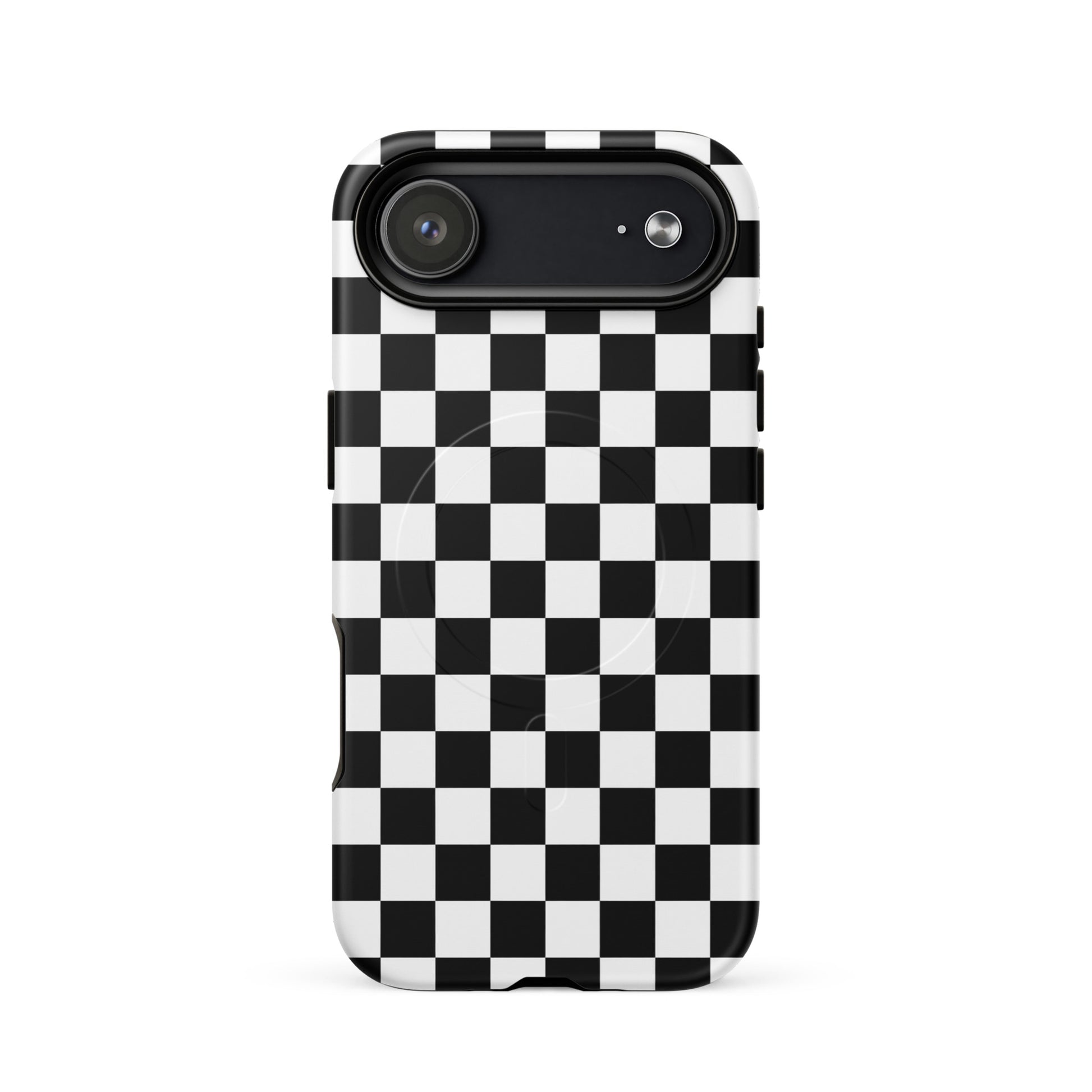 Magnetic Phone Case for iPhone with bold black-and-white checkered pattern, adding style and protection to your device.