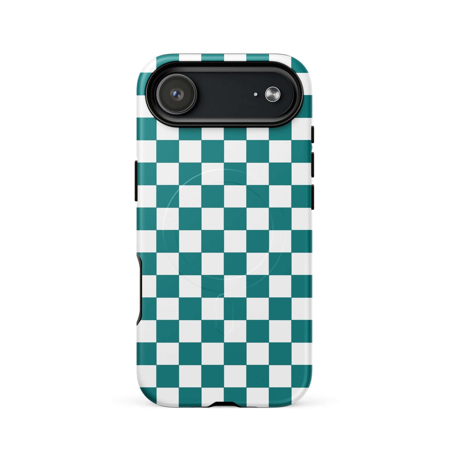 Magnetic Phone Case with teal and white checkered design, adds a playful vibe and personality to your device.