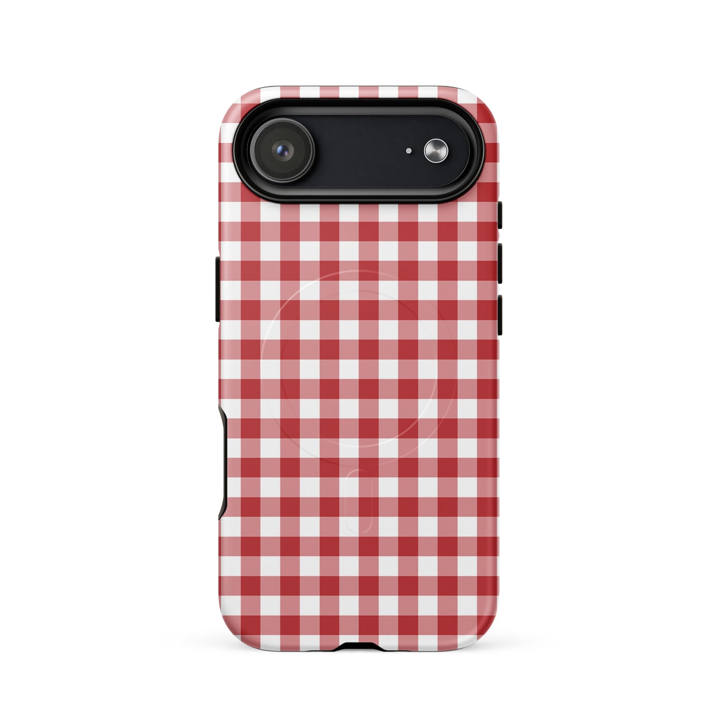 Magnetic Phone Case with red-and-white gingham pattern for stylish protection.