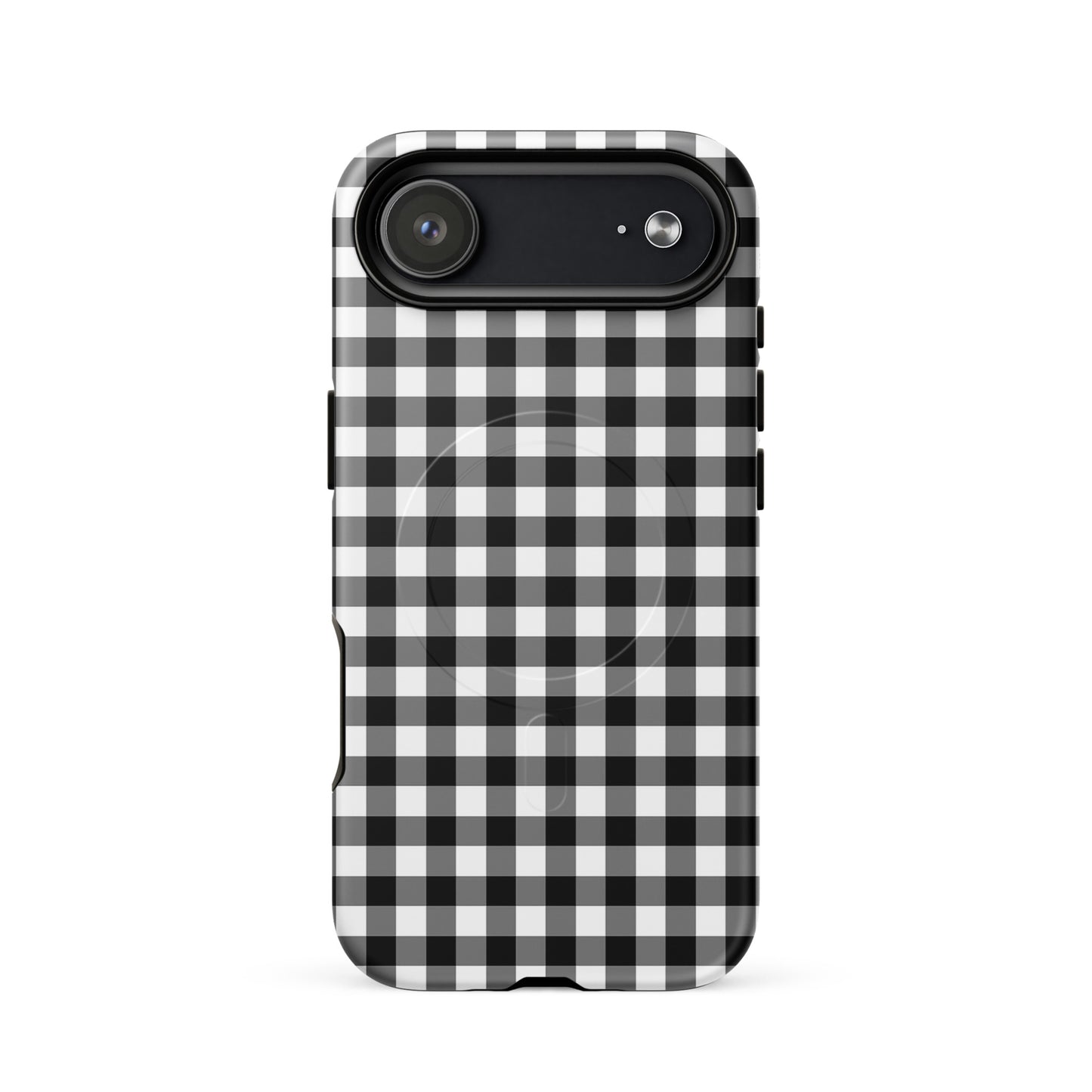 Magnetic Phone Case with black-and-white gingham pattern for iPhone, offering stylish protection and luxury design.