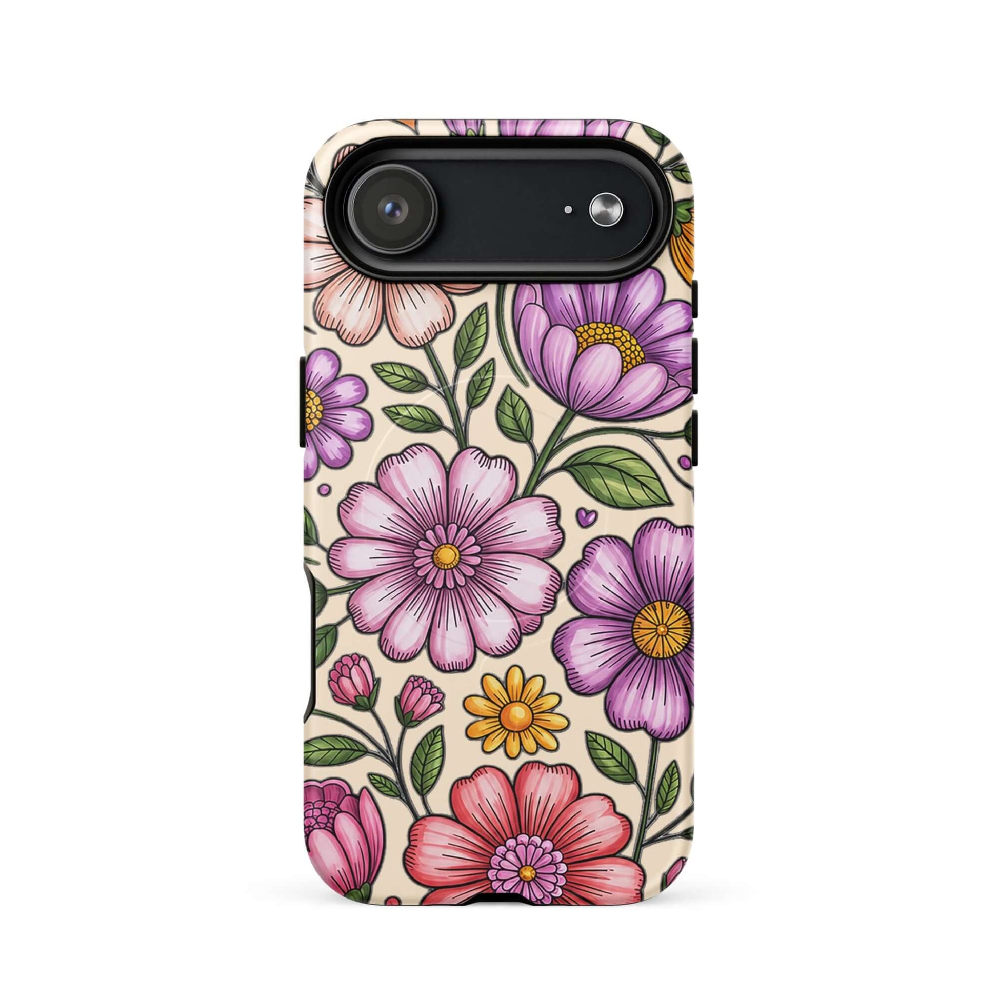 Magnetic Phone Case with pastel floral design in pinks, lavenders, and yellows for stylish protection.