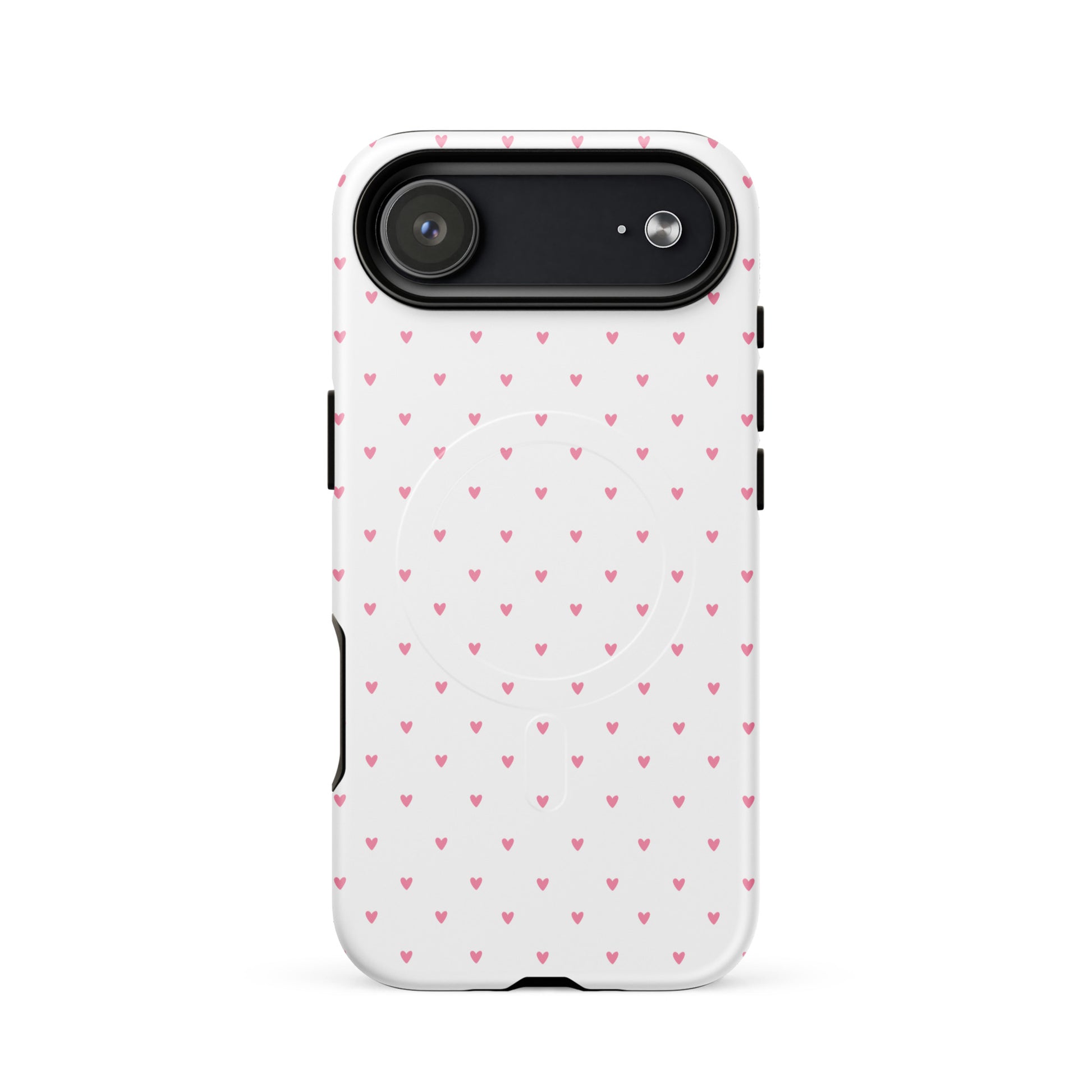 Magnetic Phone Case for iPhone with heart-dot pattern on a white background, stylish and modern design.