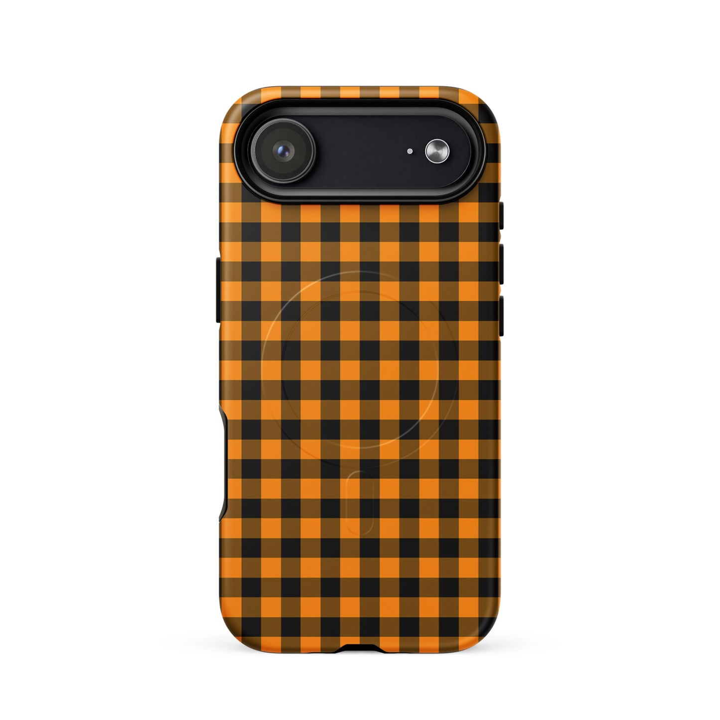 Magnetic Phone Case for iPhone, Black-and-Orange Gingham Autum Theme, stylish and durable design