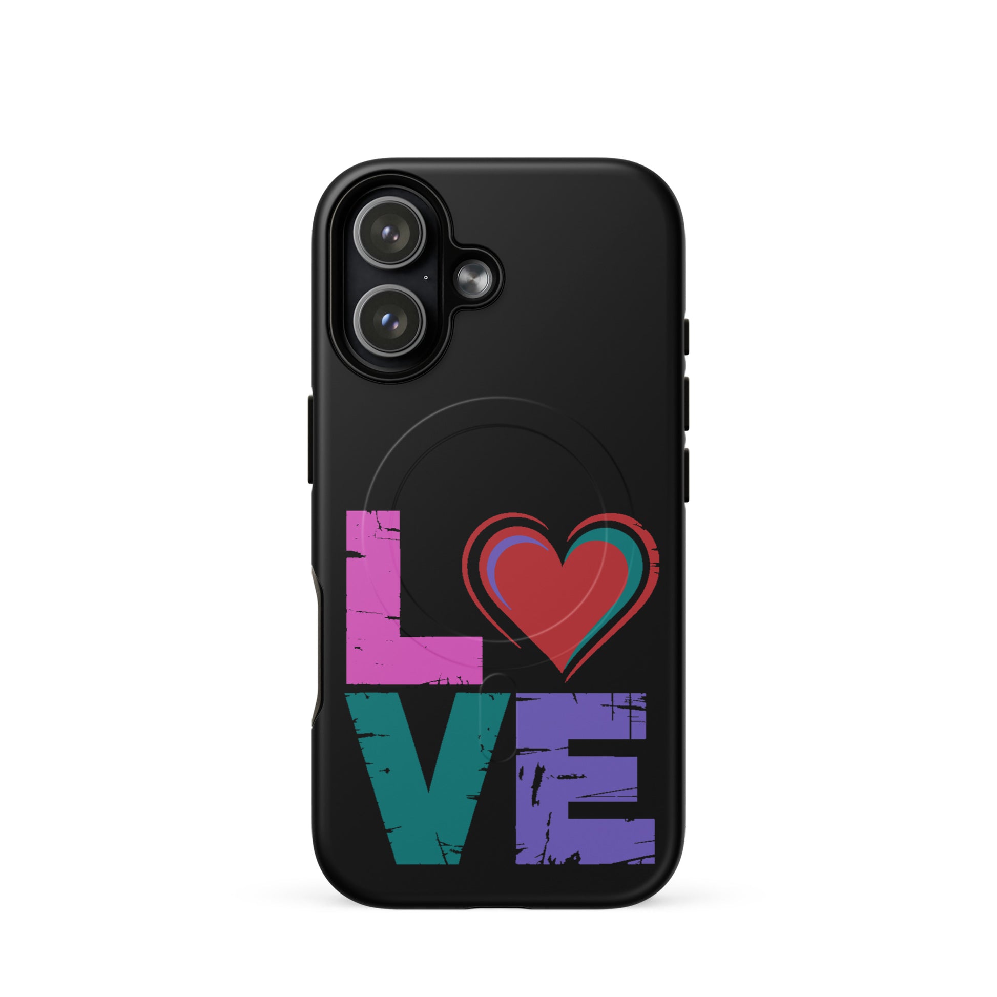 Love Magnetic Dual-Layer Tough Case for iPhone, featuring a colorful love design and durable protection.