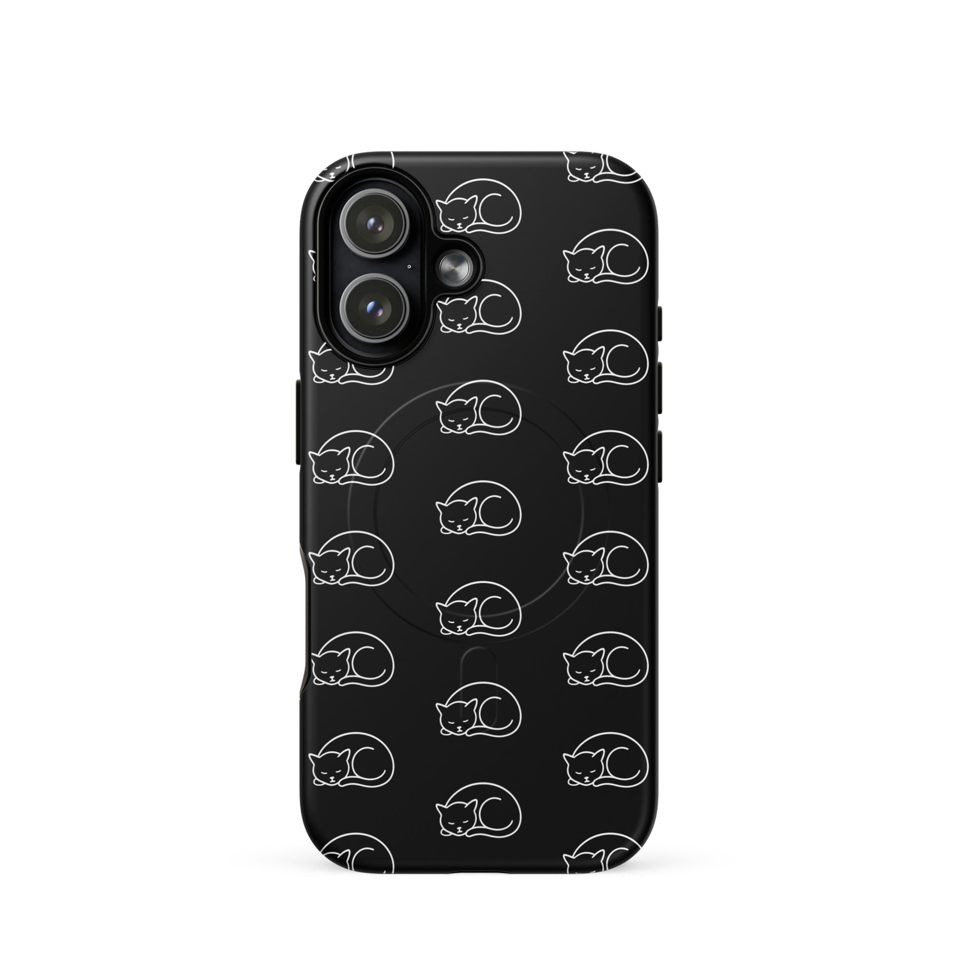 Magnetic Phone Case for iPhone featuring curled-up cat pattern, perfect for cat lovers.